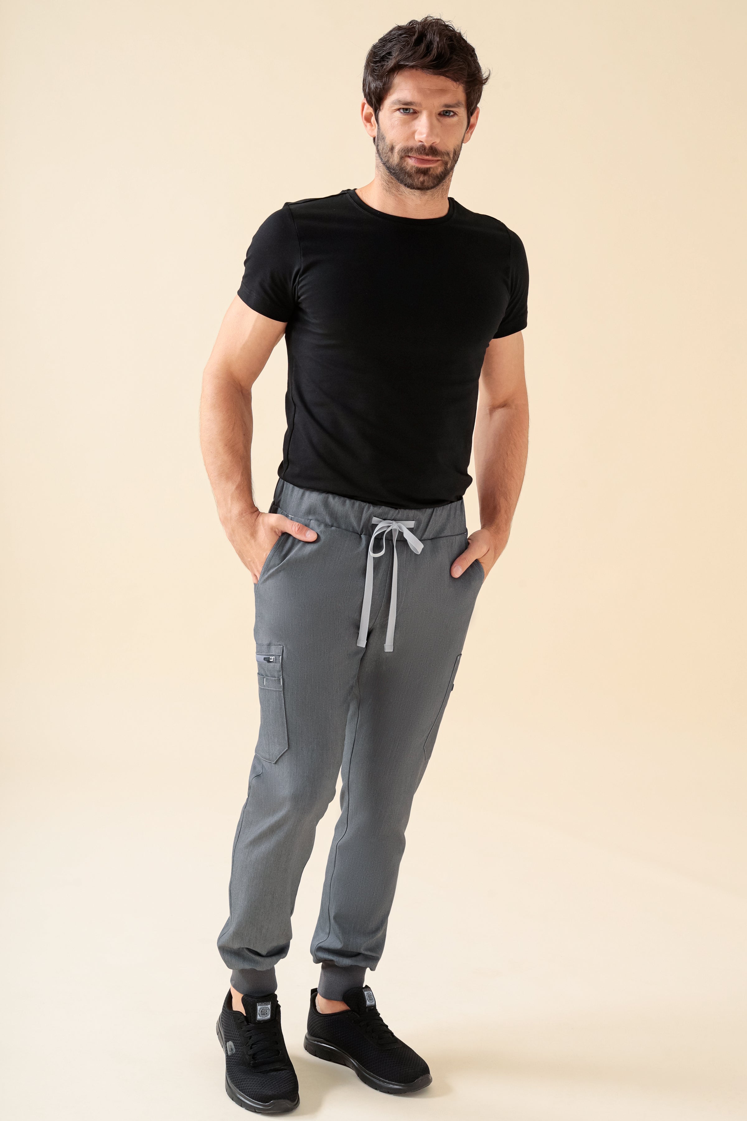 KAERE Hose Herren - Saumbündchen Kurzgr. mit Beintaschen grau melange, Vue de face 