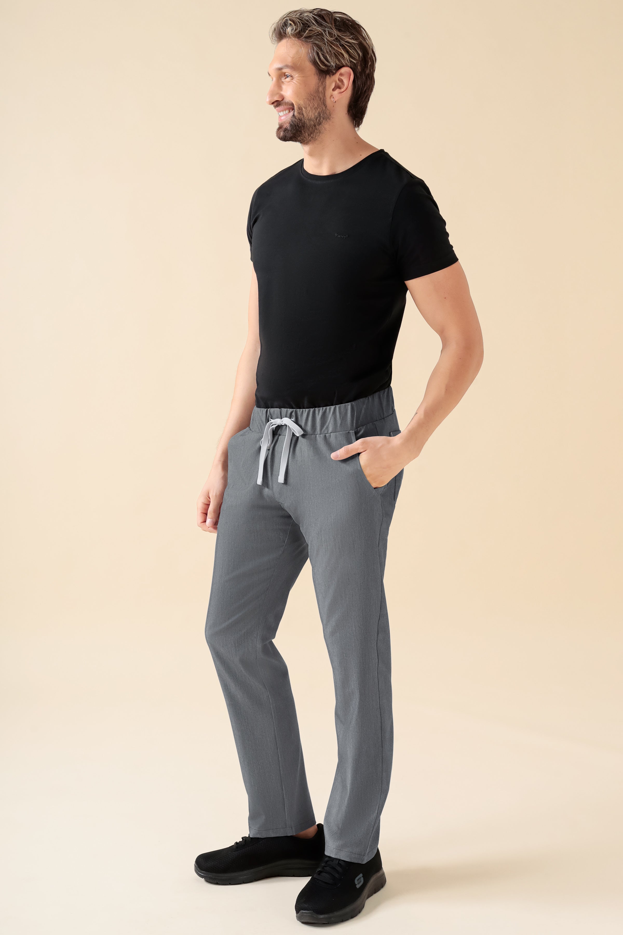 KAERE Hose Herren - gerader Saum ohne Beintaschen grau melange, Vue de face 