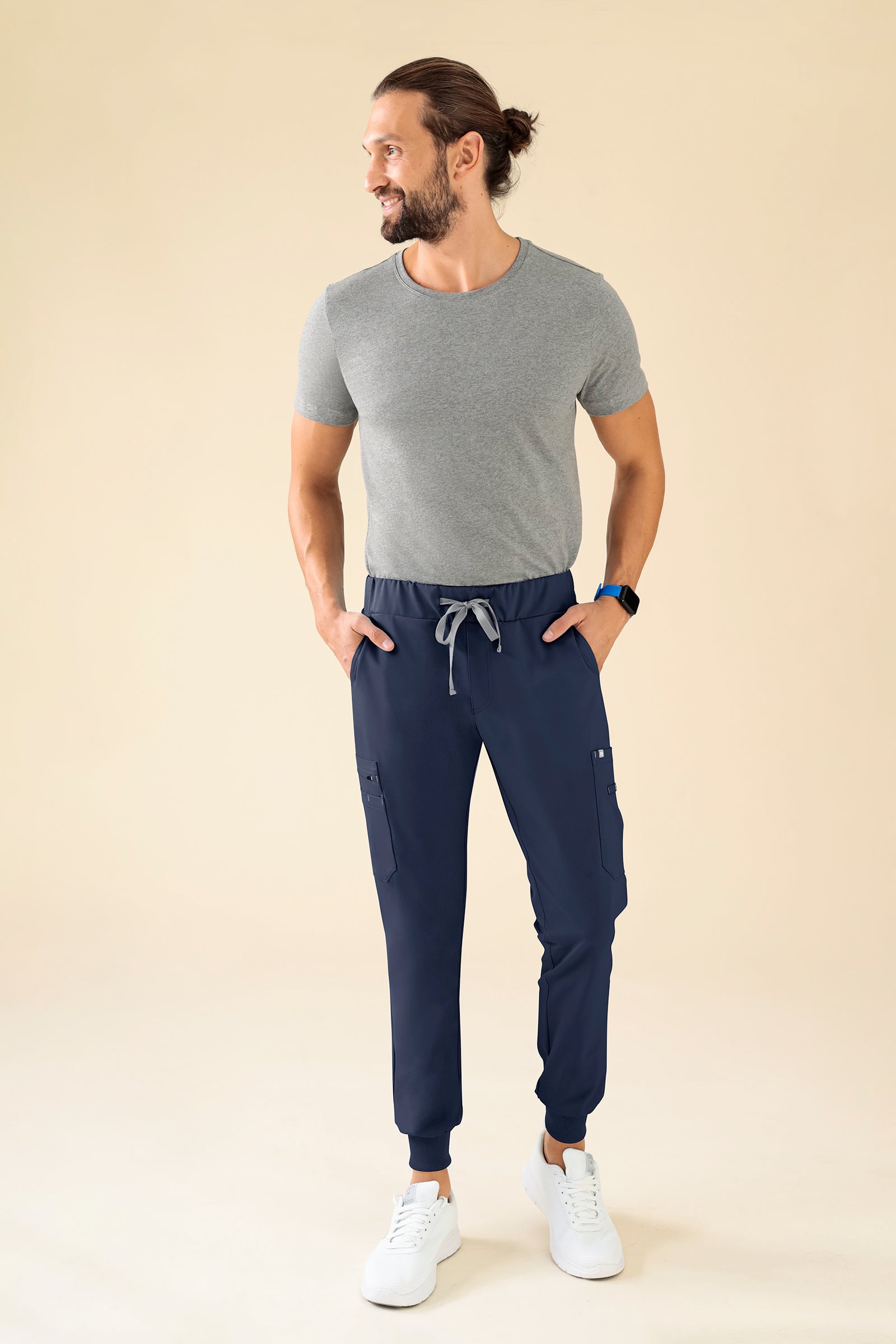 KAERE Hose Herren - Saumbündchen mit Beintaschen navy, Vue de face 