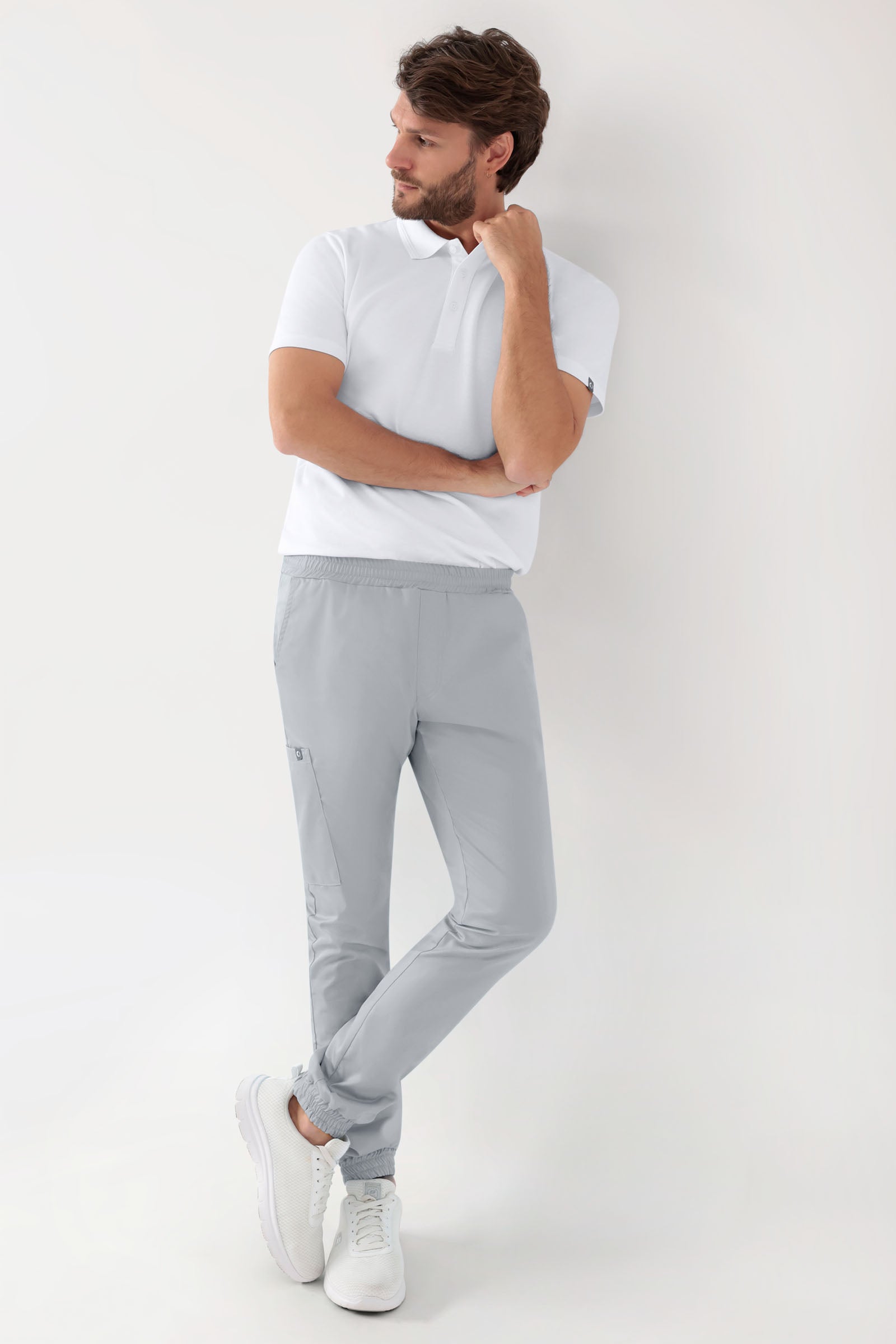 GREEN Stretch Hose Herren - Jogpants Style perlgrau, Vue de face 