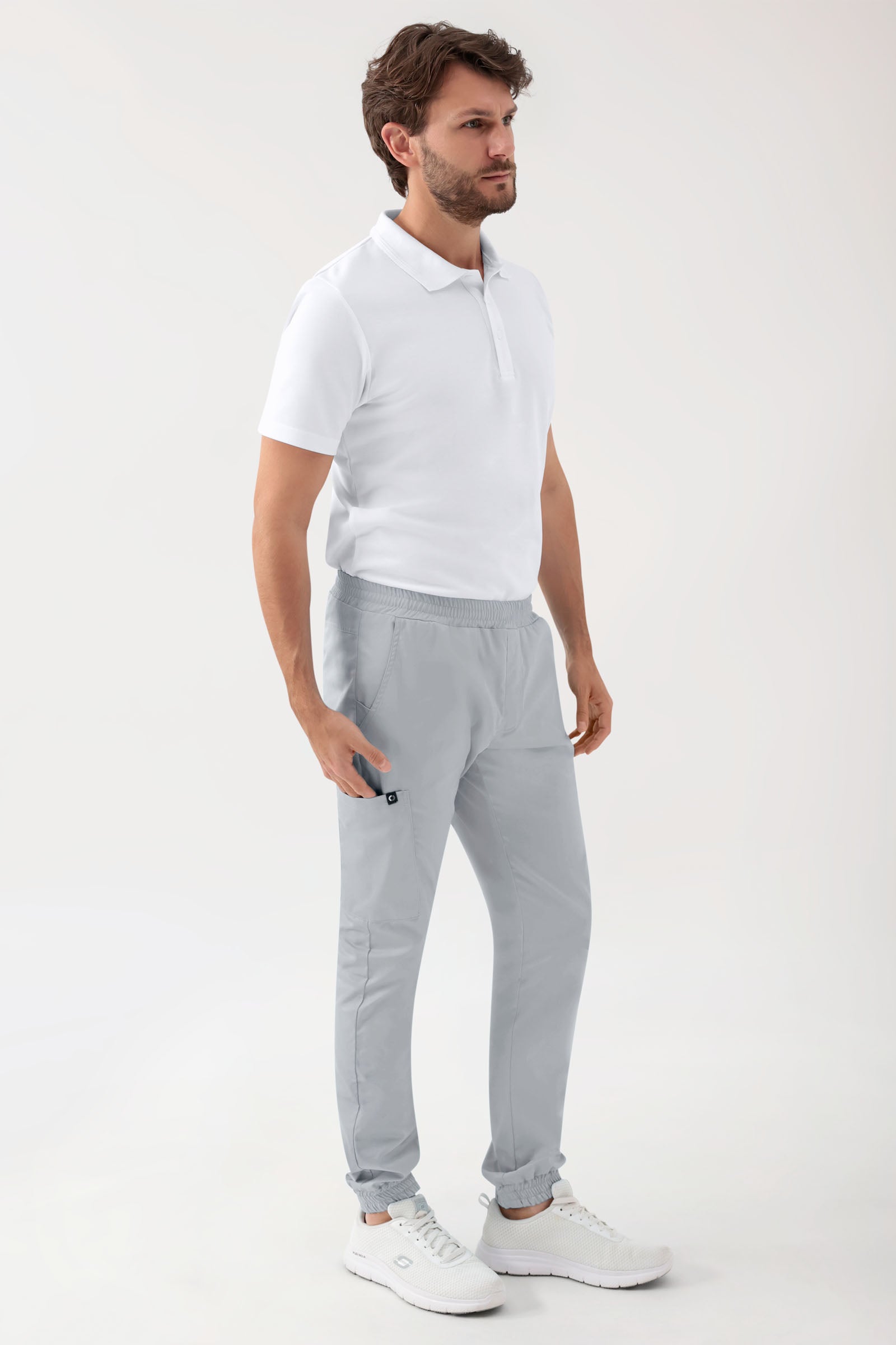 GREEN Stretch Hose Herren - Jogpants Style perlgrau, Vue de face 