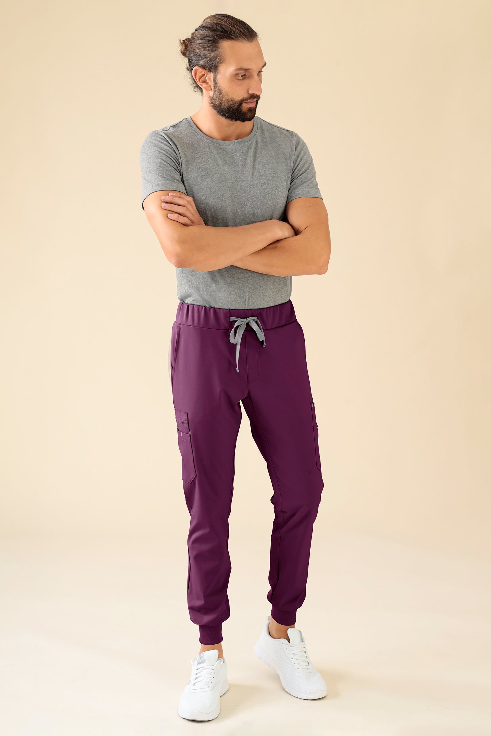 KAERE Hose Herren - Saumbündchen mit Beintaschen pflaume