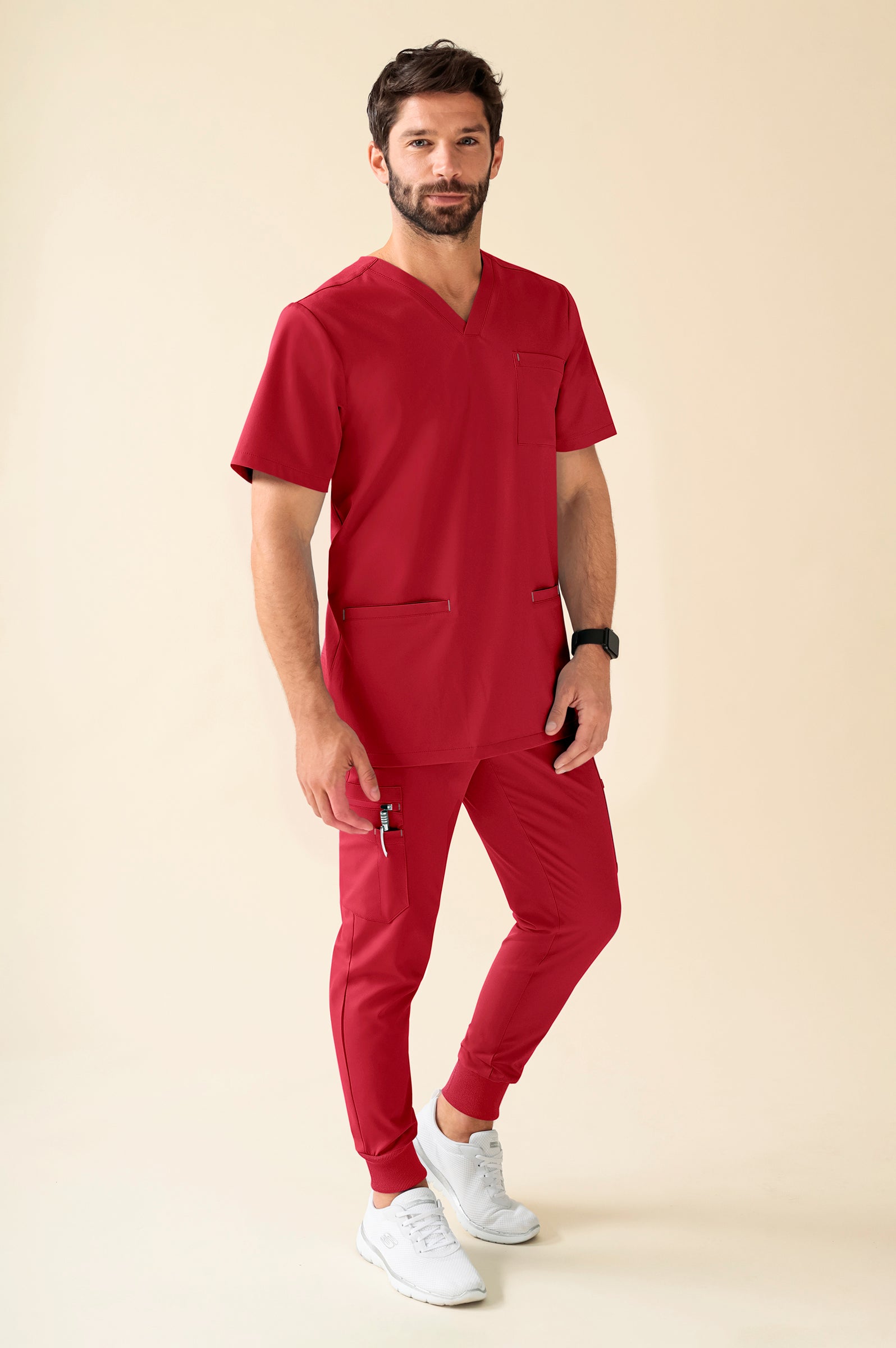 KAERE Hose Herren - Saumbündchen Kurzgr. mit Beintaschen rot, Vue de face 