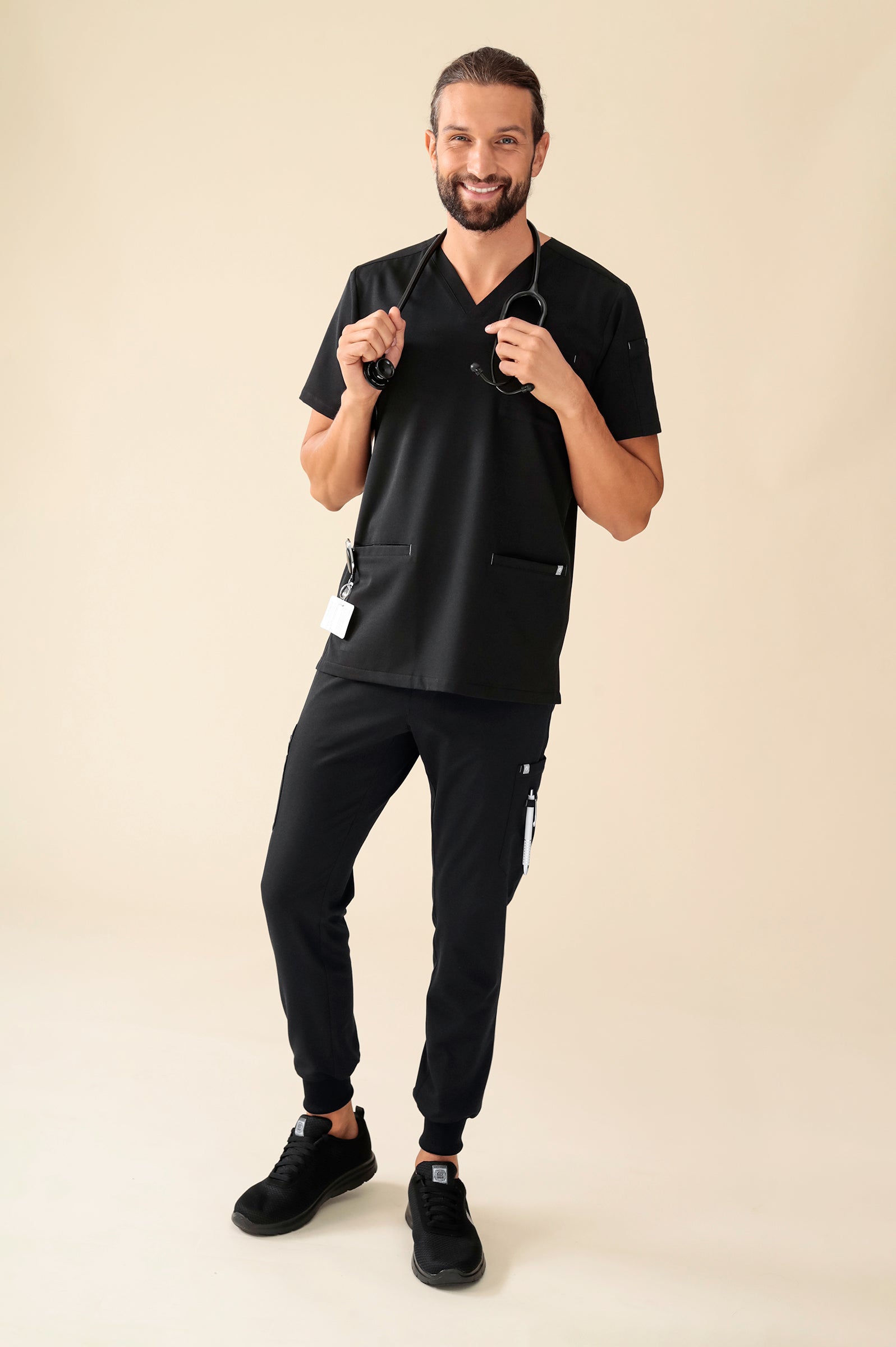 KAERE Hose Herren - Saumbündchen mit Beintaschen schwarz, Vue de face 