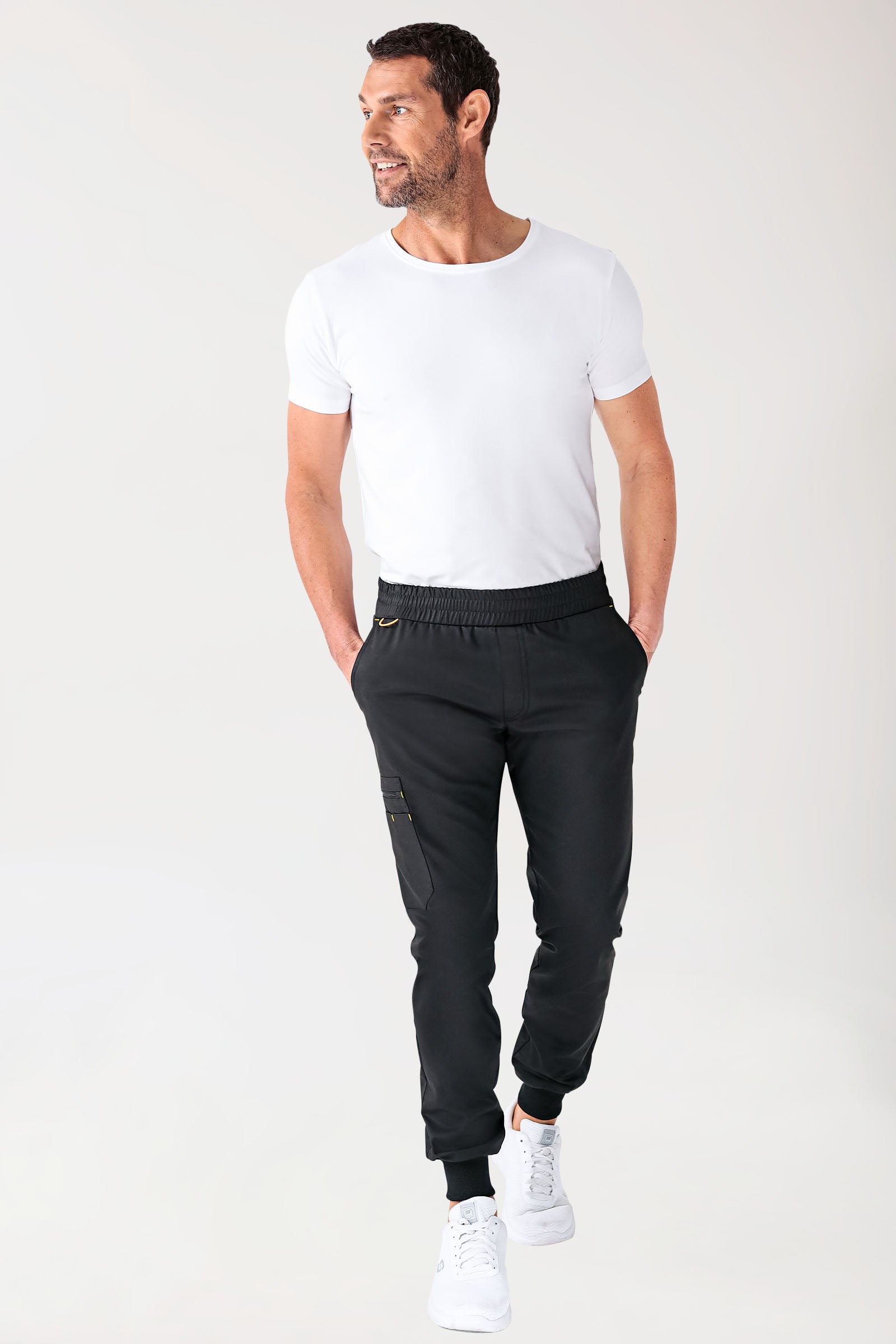 CLINIC STRETCH Hose Herren - Saumbündchen schwarz/gelb