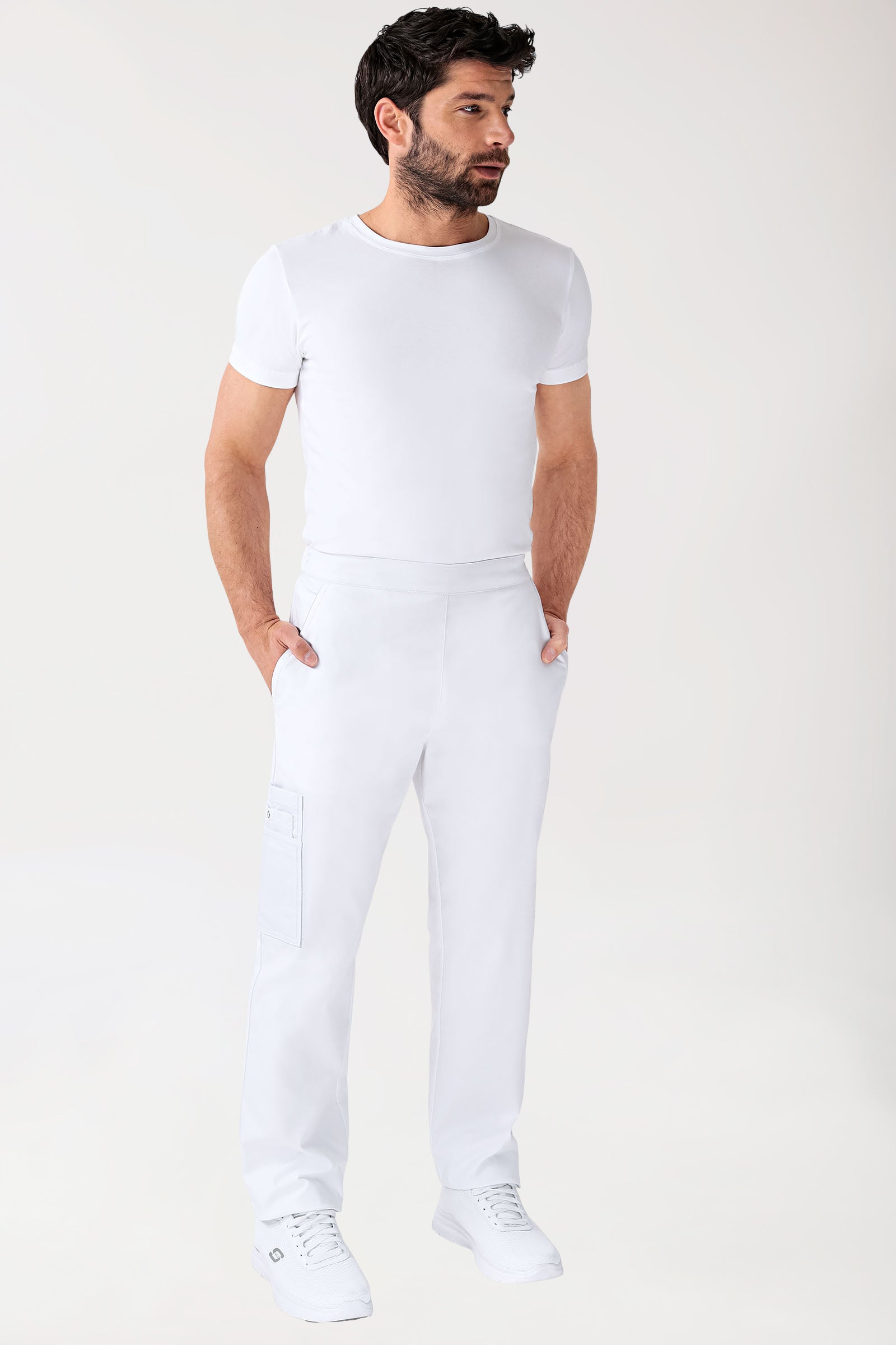CLINIC STRETCH Hose Unisex - mit Beintasche Kurzgr. weiss, Vorderansicht 