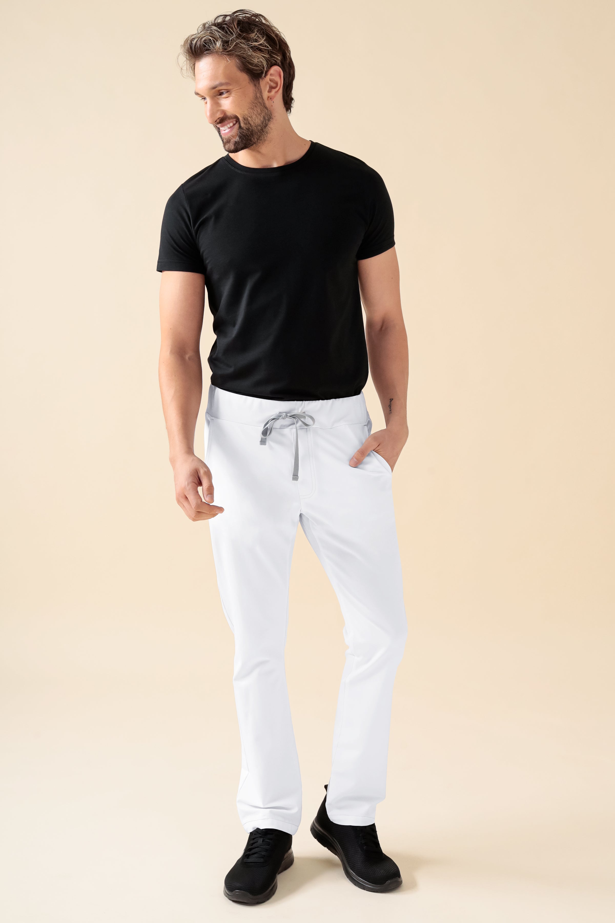 KAERE Hose Herren - gerader Saum ohne Beintaschen weiss