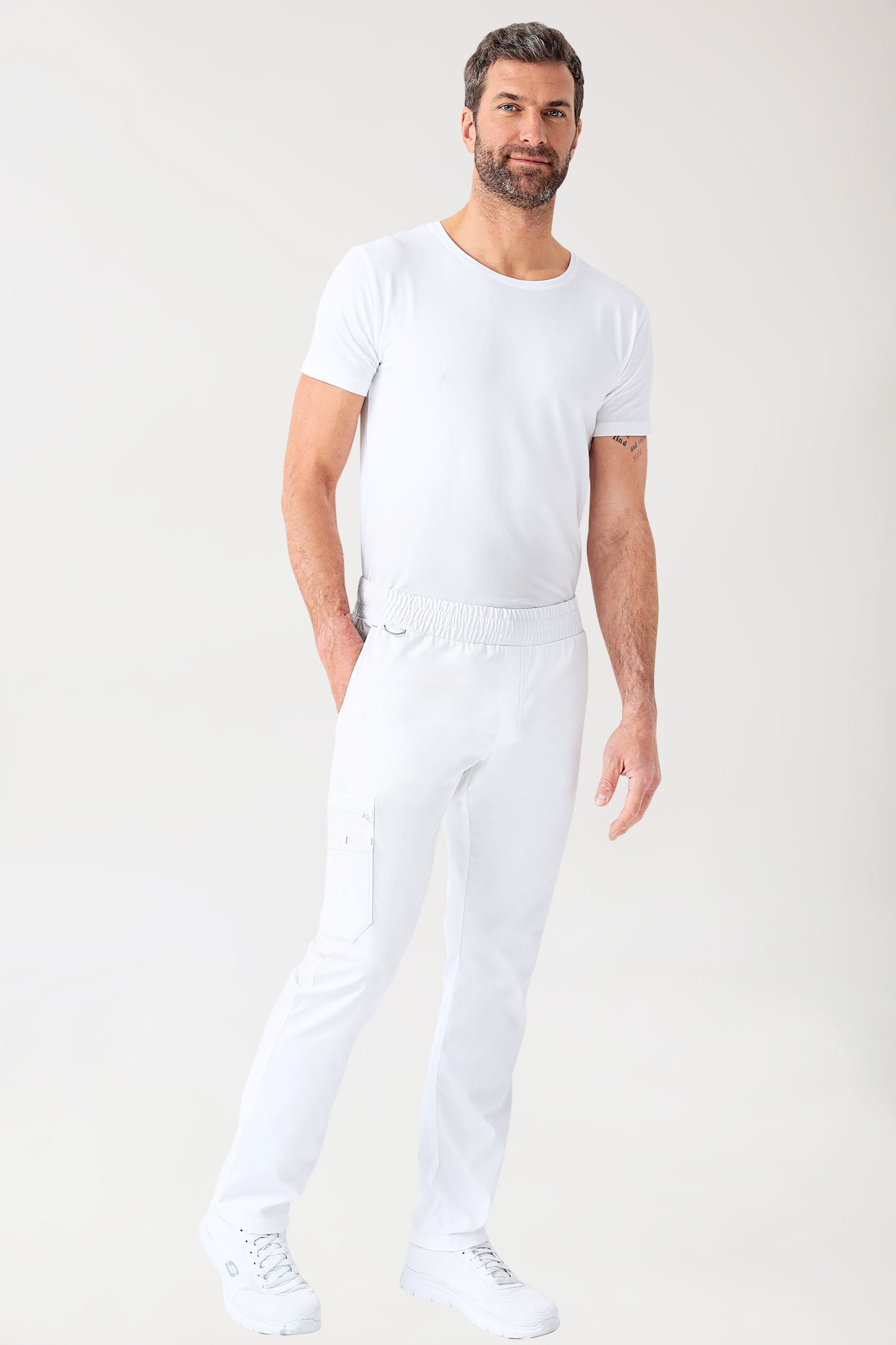 CLINIC STRETCH Hose Herren - gerader Saum weiss/grau, Vue de face 