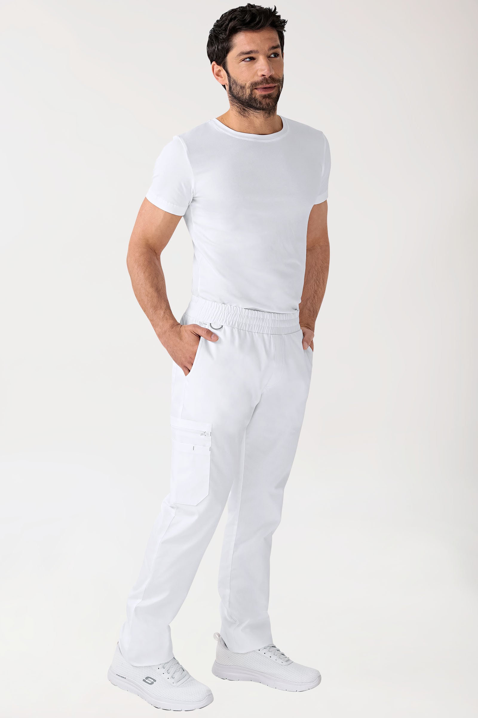 CLINIC STRETCH Hose Herren - gerader Saum Kurzgr. weiss/grau