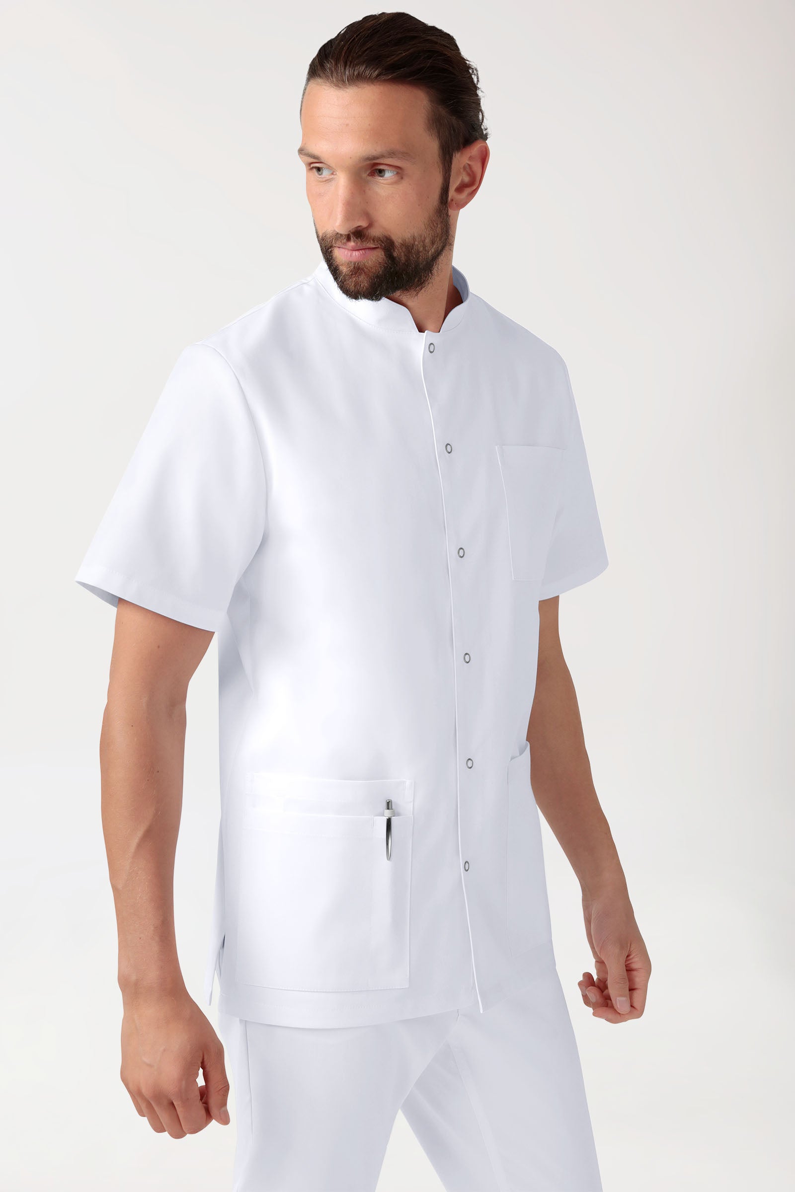 CLINIC STRETCH Kasack Herren - durchgeknöpft weiss