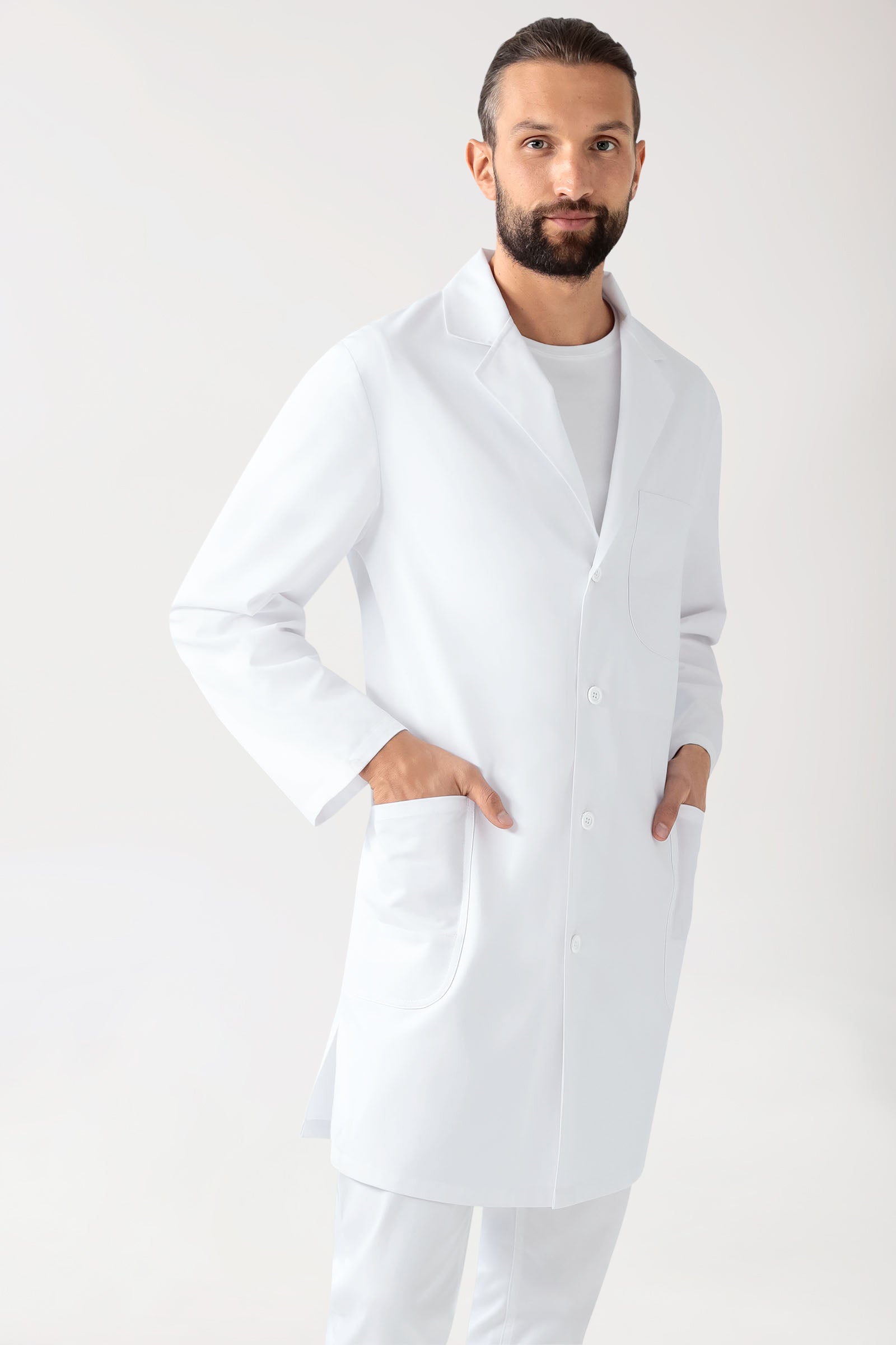 Mantel Herren - Reverskragen - durchgeknöpft weiss
