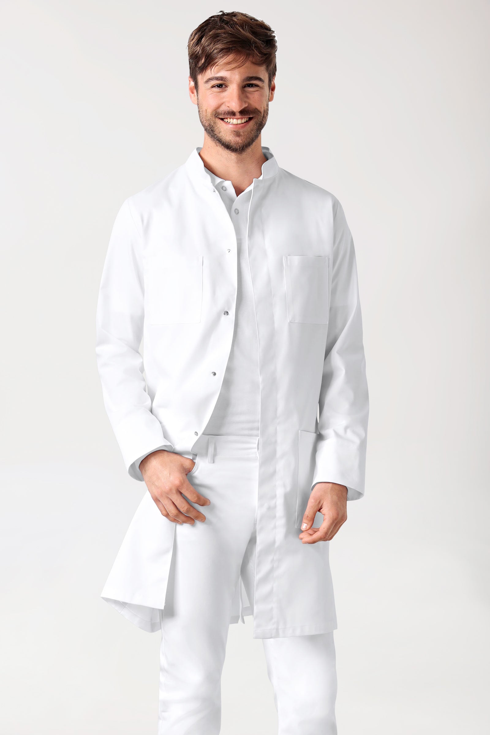 Mantel Herren - Druckknopfleiste - Stehkragen weiss, Vue de face 