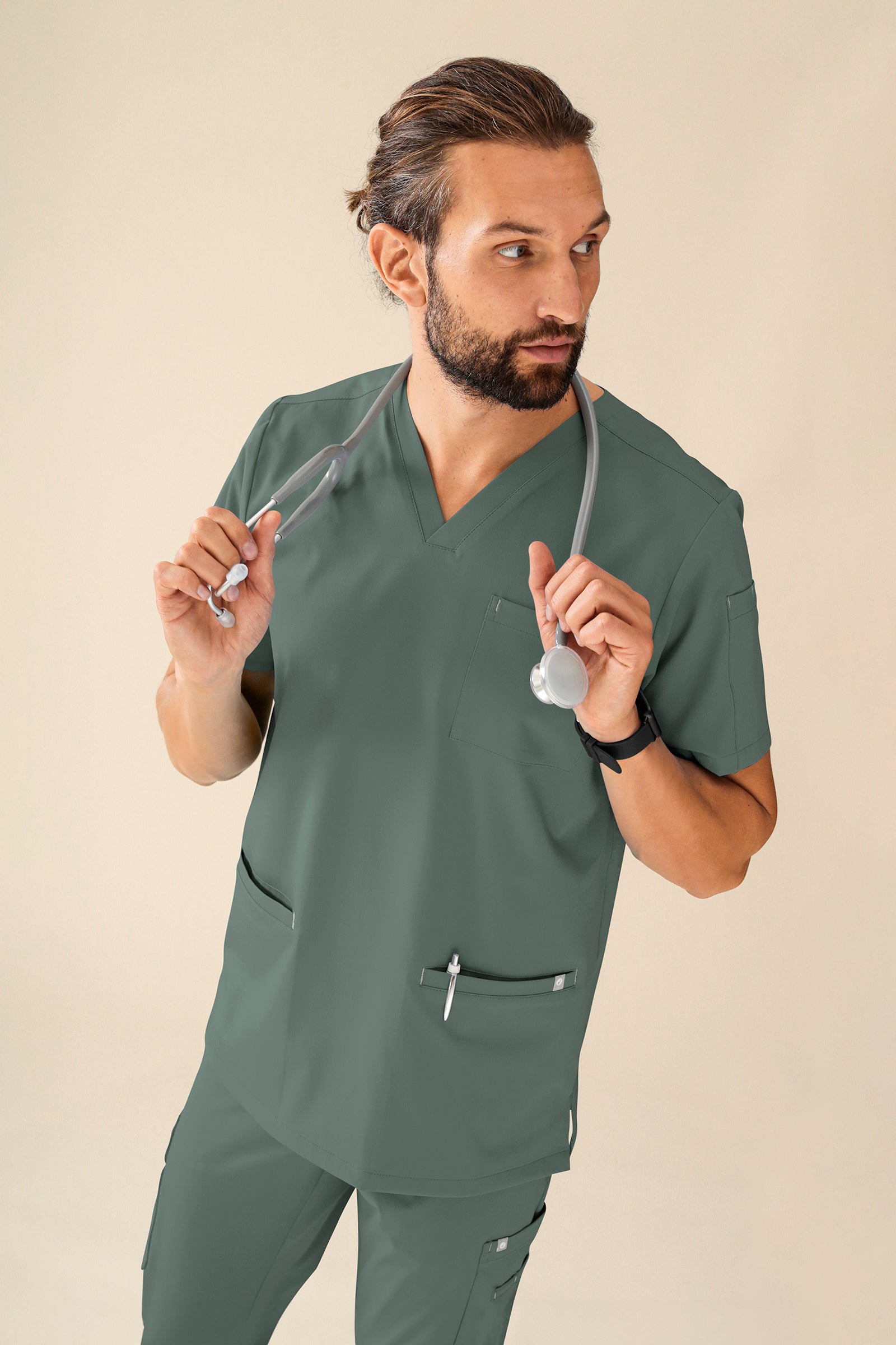 KAERE Schlupfkasack Herren - V-Ausschnitt dunkelgrün