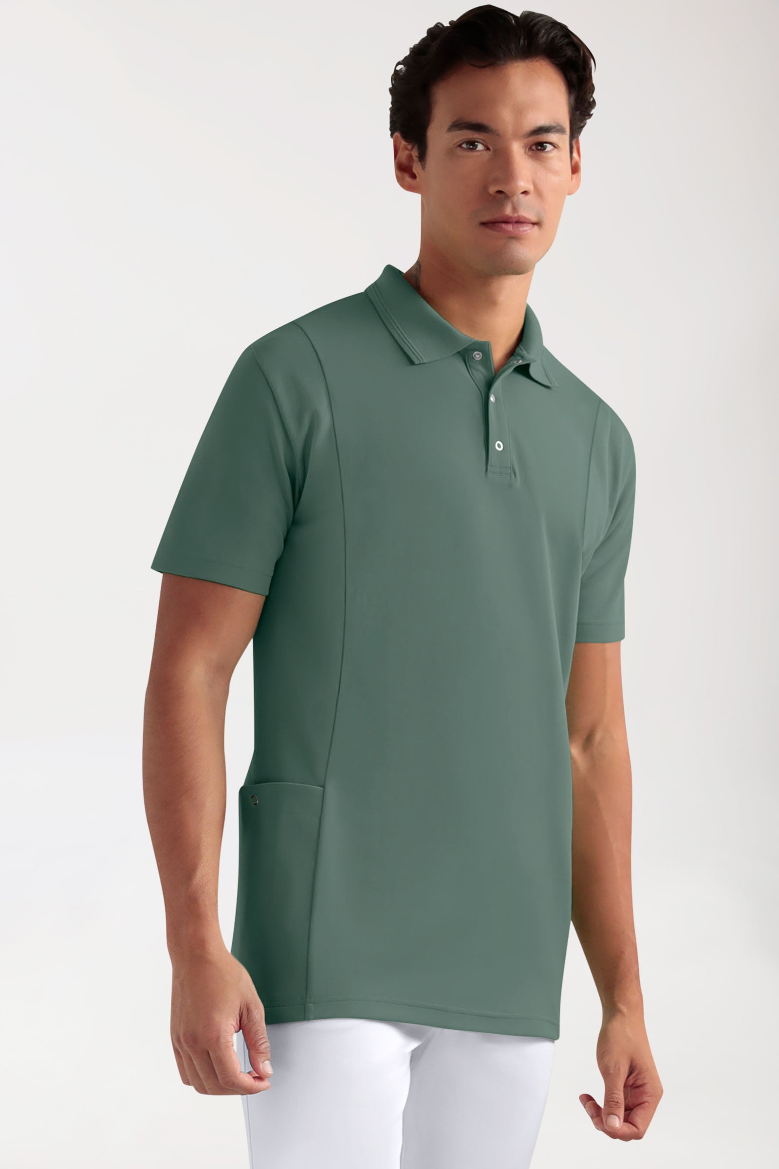 COMFY FLEX Stretch Schlupfkasack Herren - Polokragen dunkelgrün, Vorderansicht 
