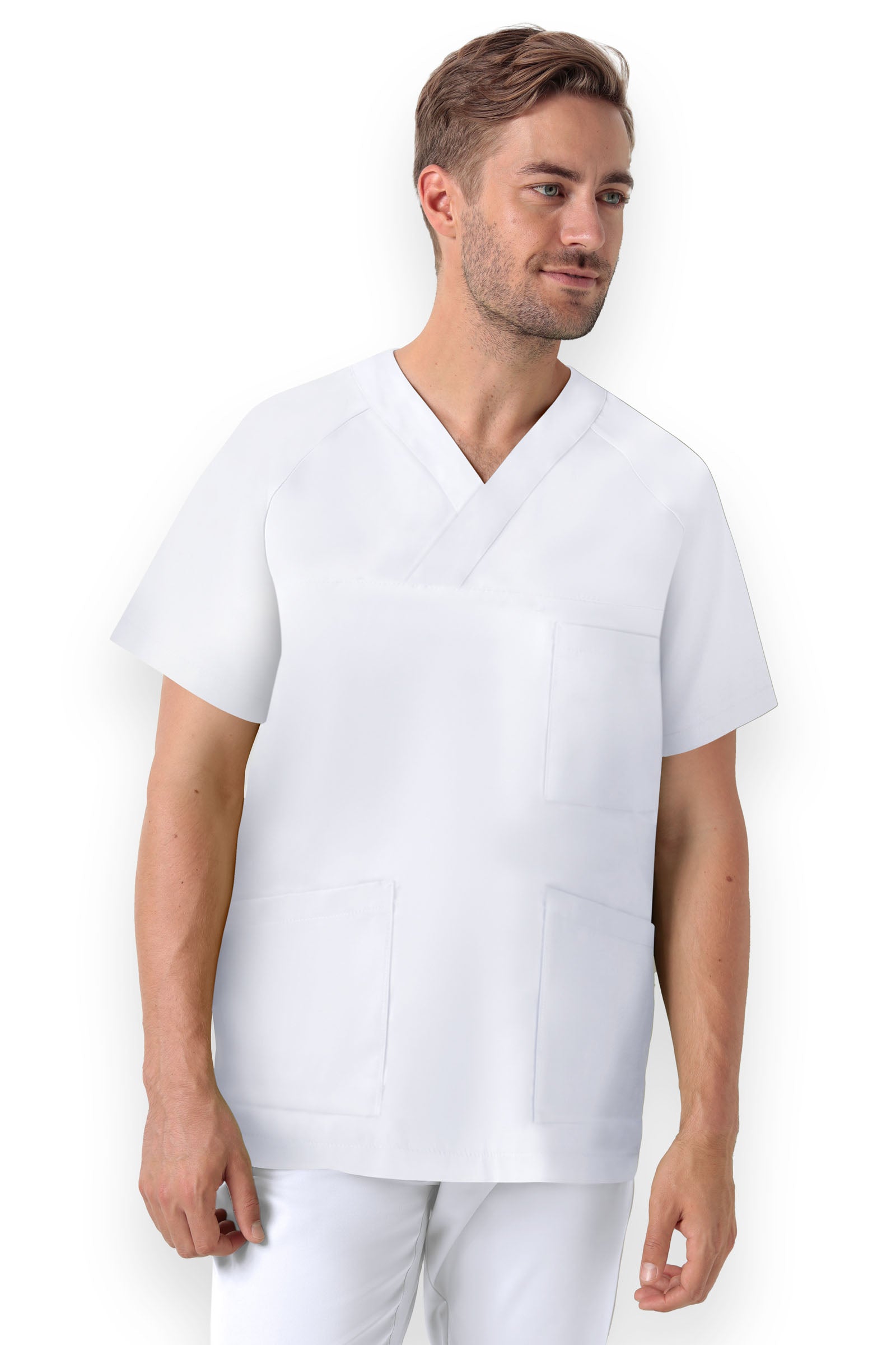 DER Kasack-Kasack V-Ausschnitt Unisex weiss, Vue de face 