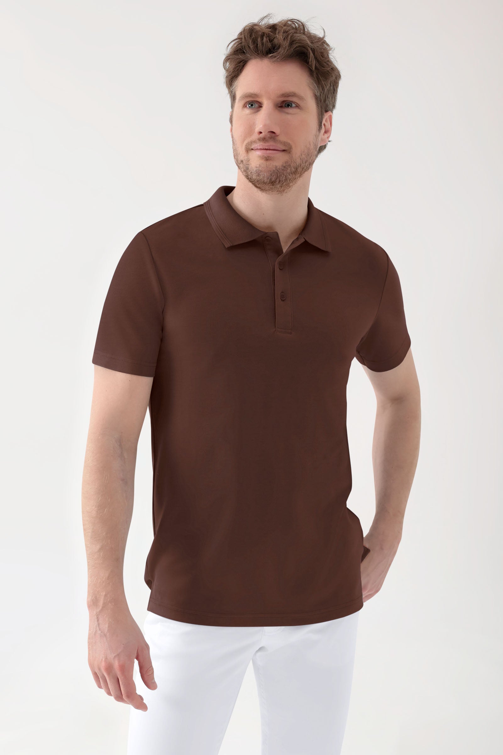 COMFY FLEX Stretch Shirt Herren - Polokragen coffee