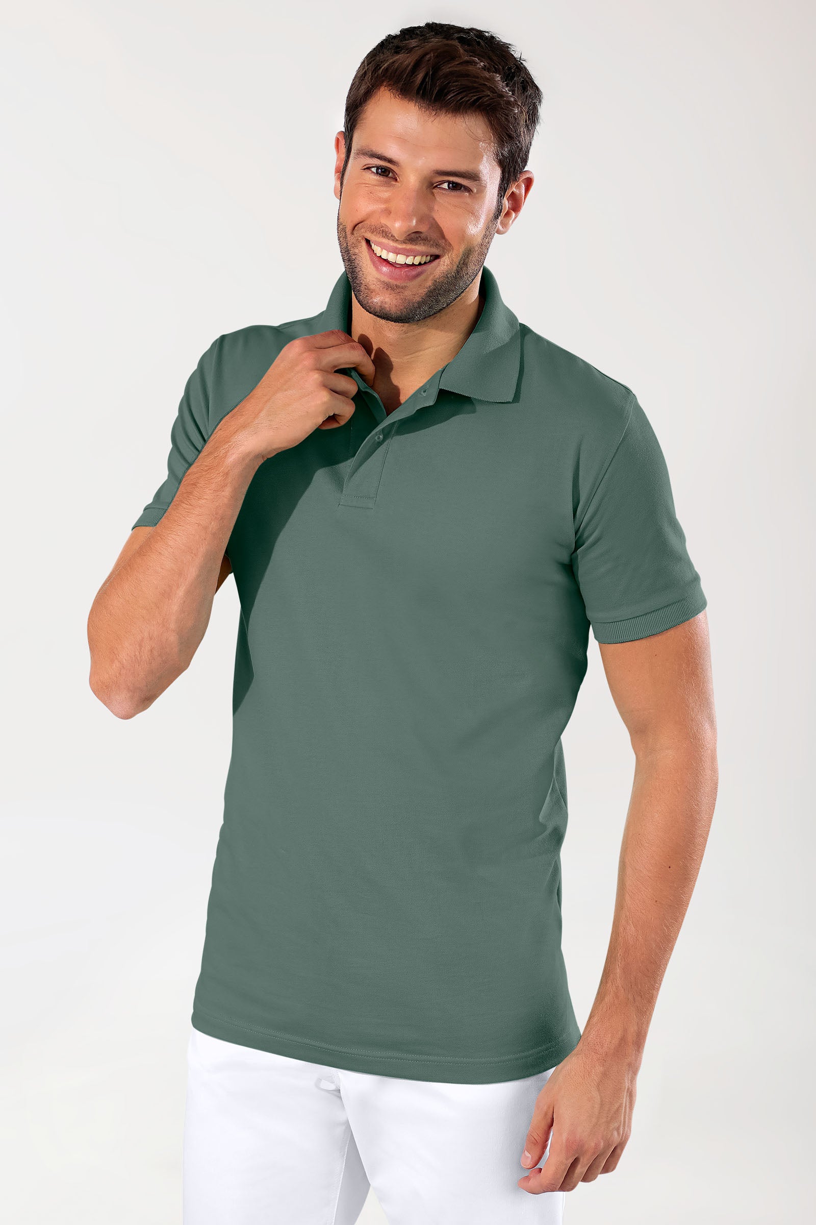 Stretch Shirt Herren - Polokragen dunkelgrün, Vorderansicht 