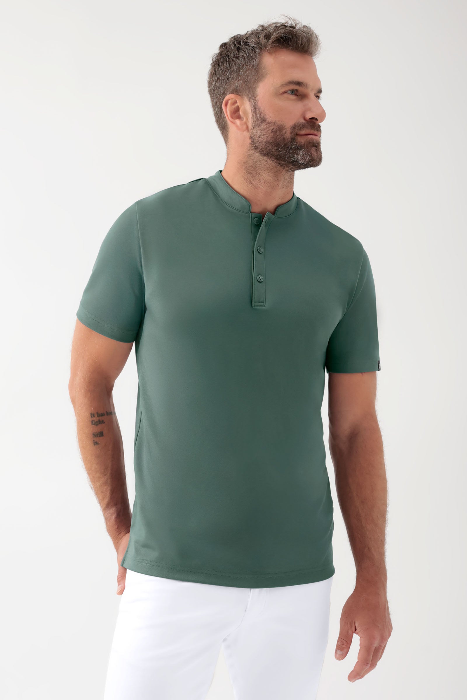 COMFY FLEX Stretch Shirt Herren - Stehkragen dunkelgrün