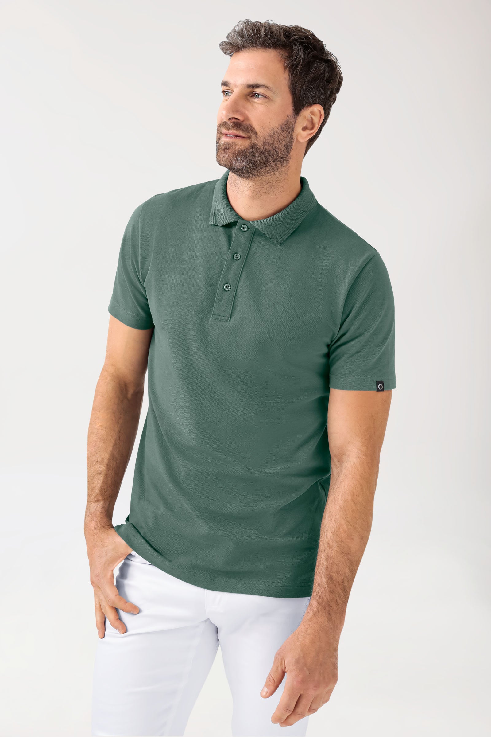 COMFY FLEX Stretch Shirt Herren - Polokragen dunkelgrün, Vorderansicht 