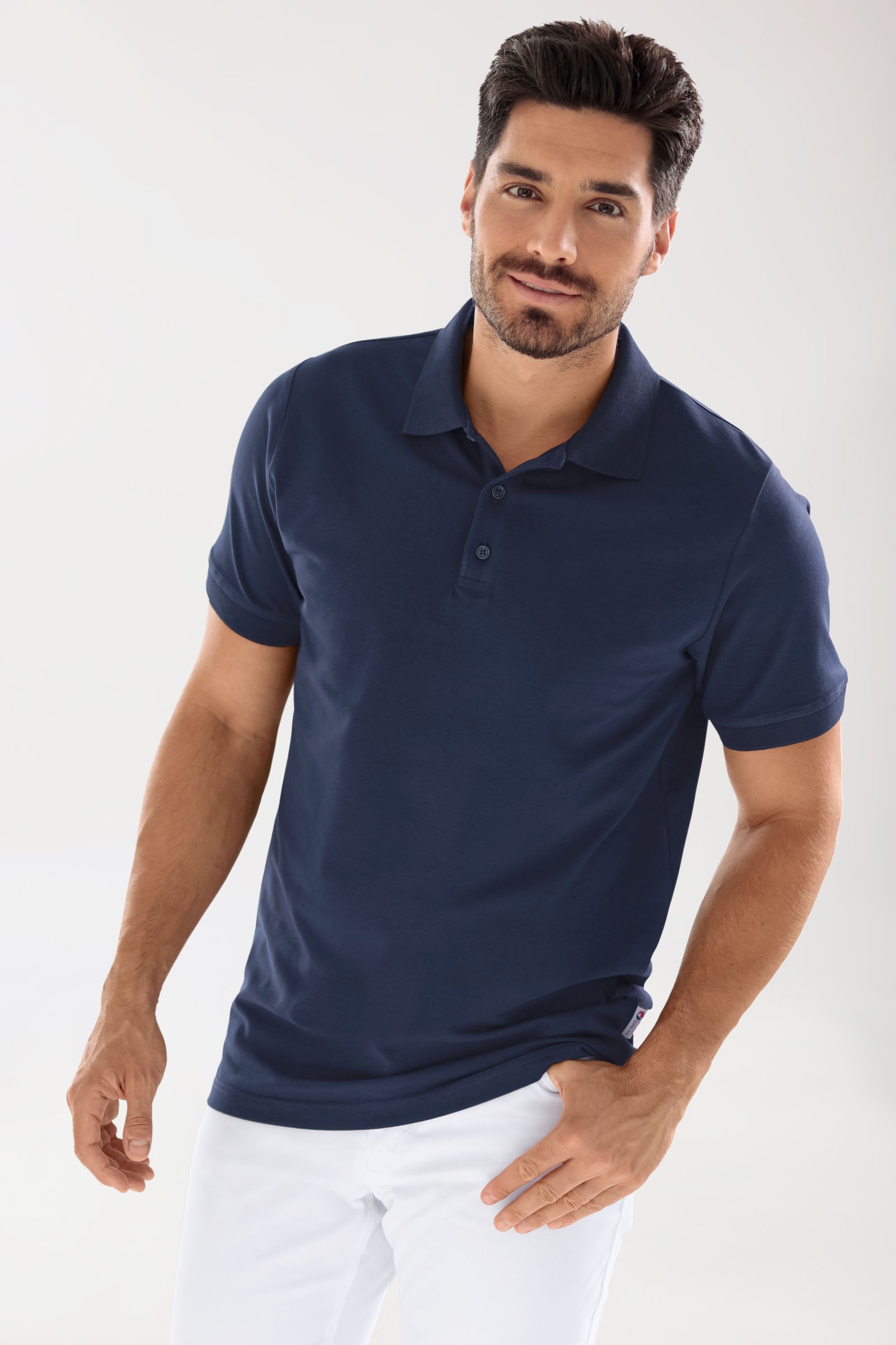 Stretch Shirt Herren - Polokragen - Knopfleiste navy, Vue de face 