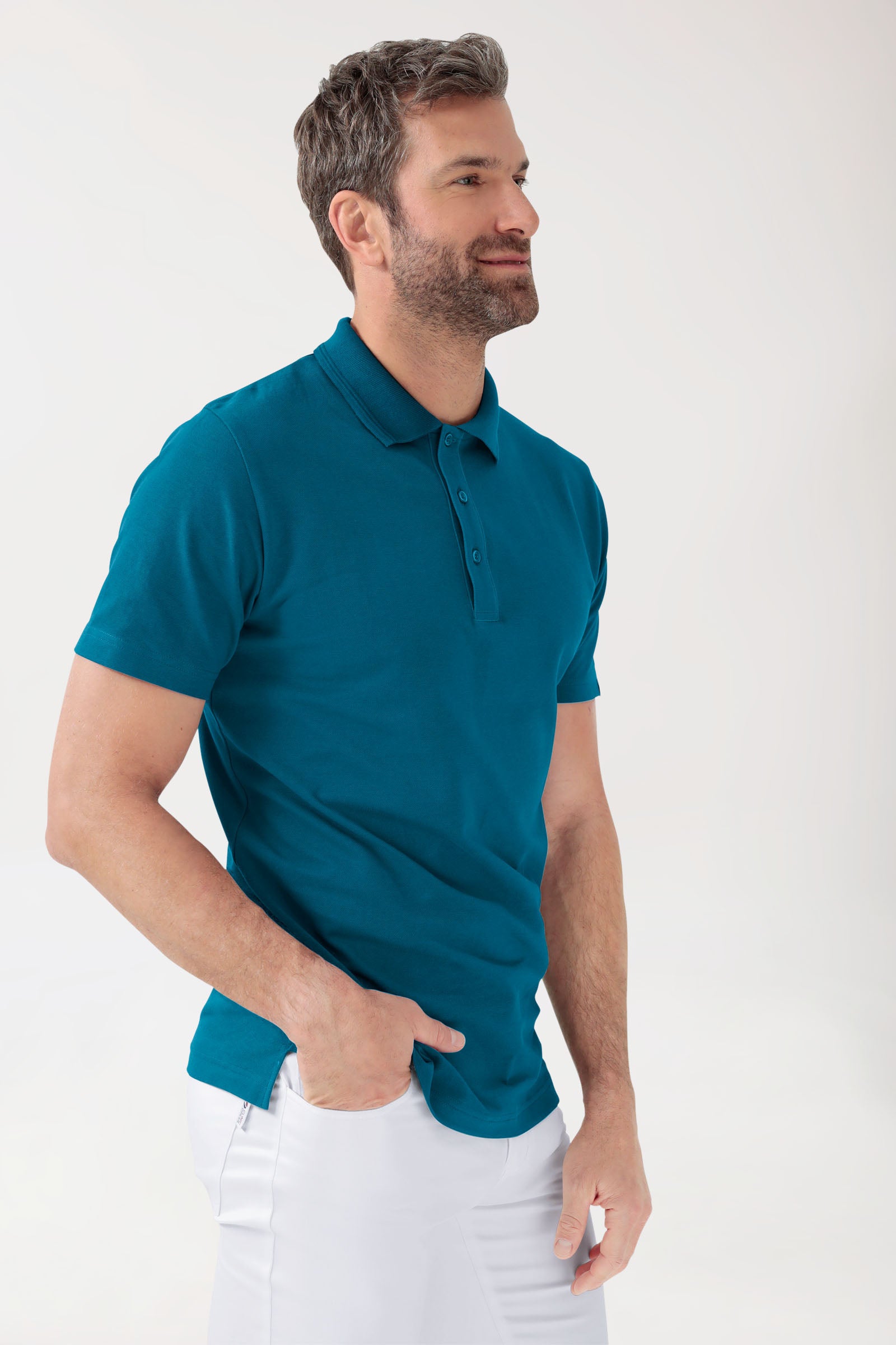 COMFY FLEX Stretch Shirt Herren - Polokragen petrol, Vue de face 