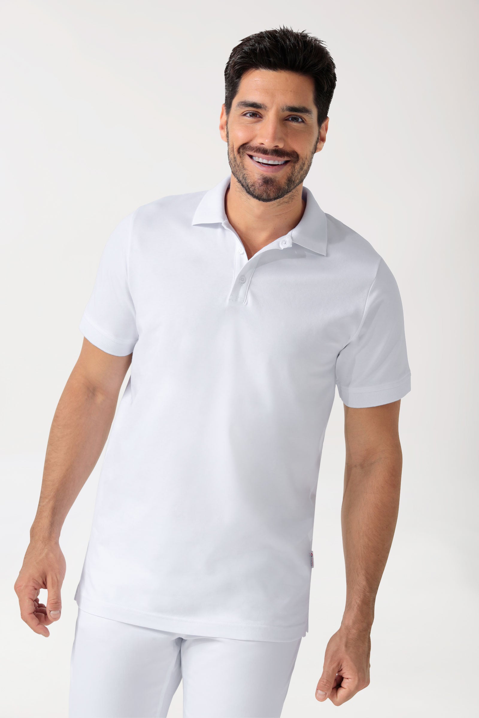 Stretch Shirt Herren - Polokragen - Knopfleiste weiss