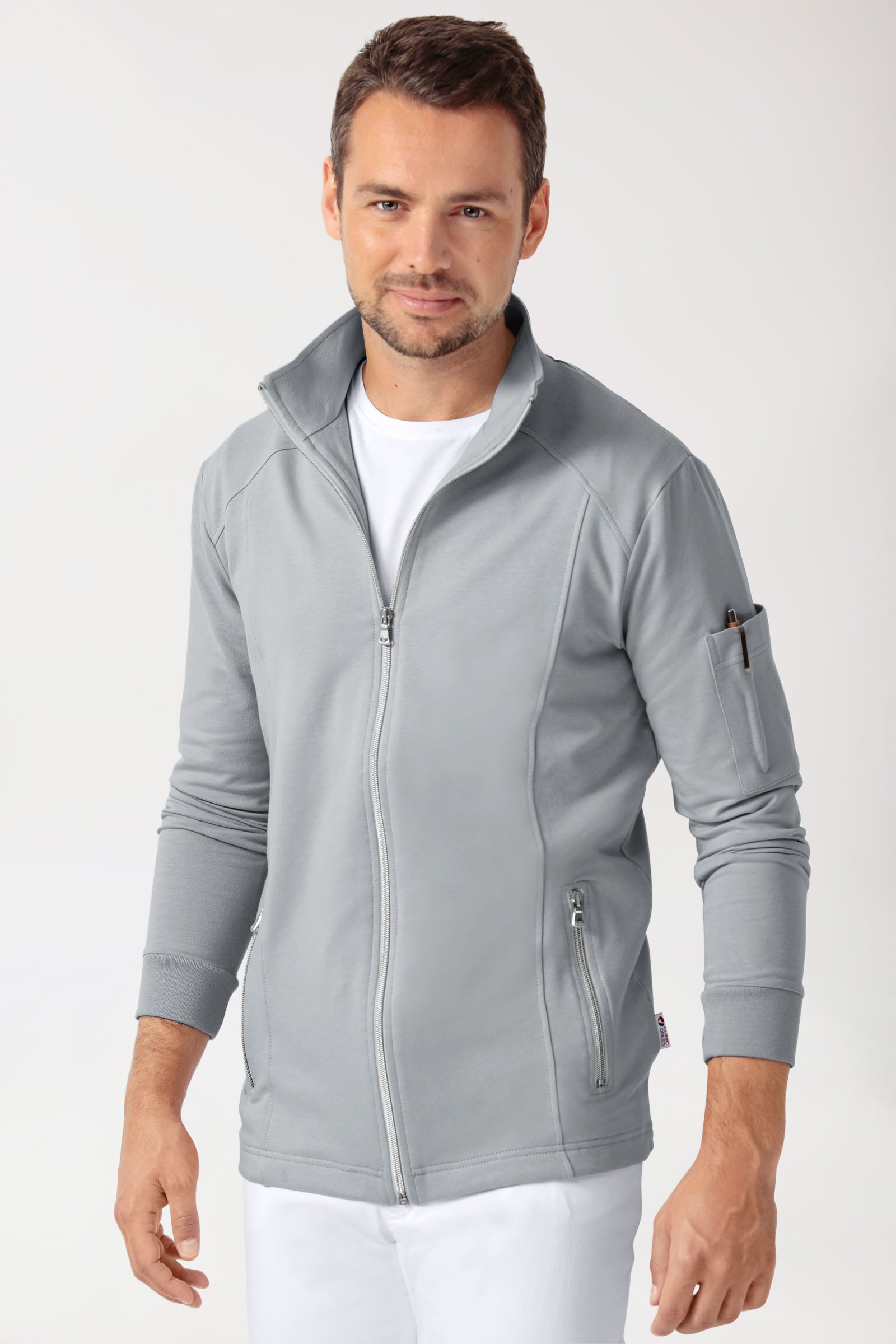 Sweatjacke Herren - Stehkragen grau, Vue de face 