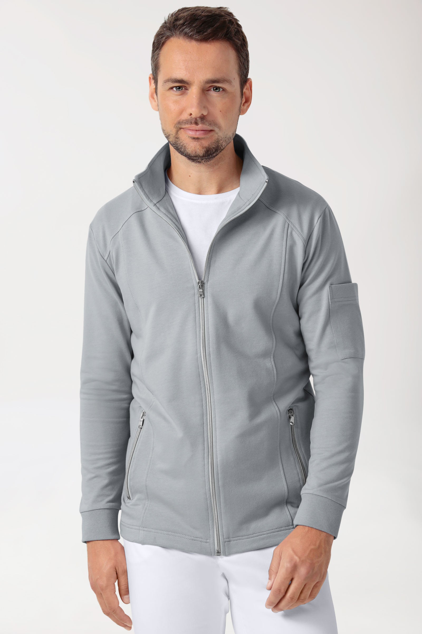 Sweatjacke Herren - Stehkragen grau, Vue de face 