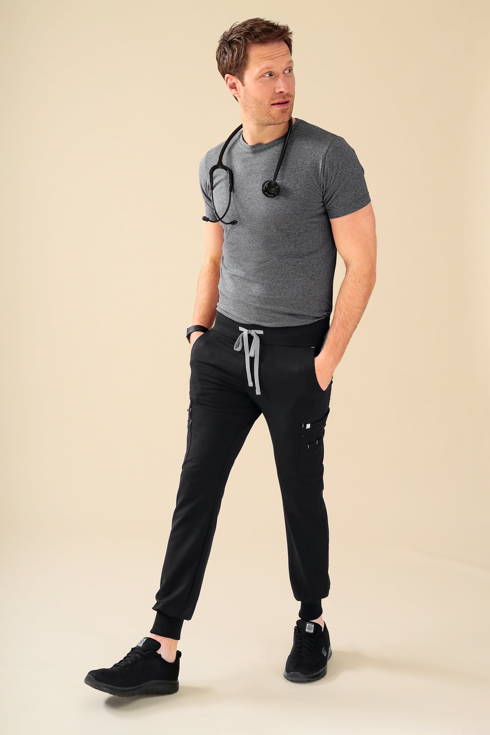 KAERE Shirt Herren - Kurzarm dunkelgrau melange