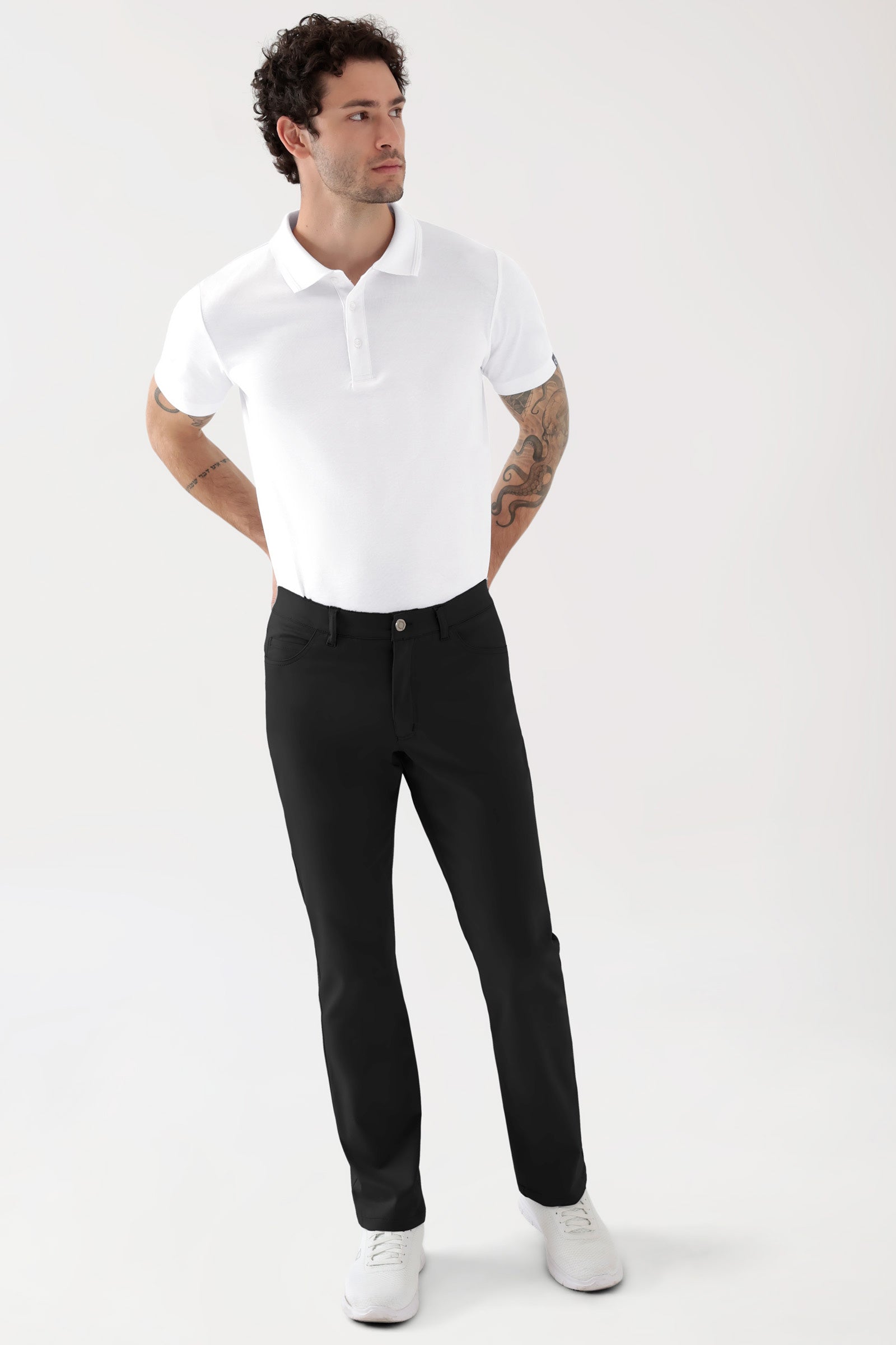 COMFY FLEX 5-Pocket Hose Herren - gerades Bein schwarz, Vue de face Le mannequin mesure 188 cm et porte la taille 48