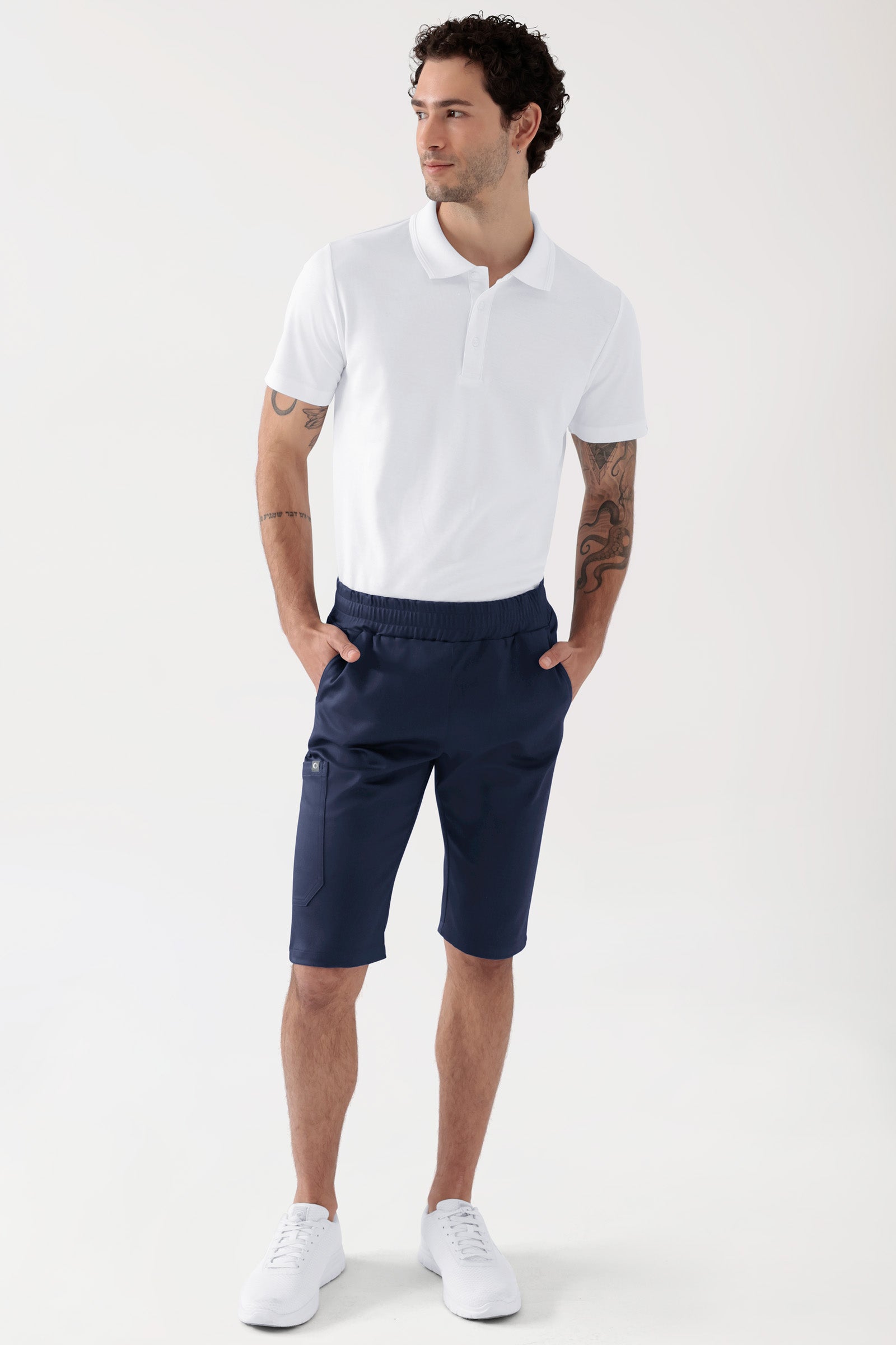 COMFY FLEX Stretch Hose Unisex - Bermuda navy, Vue de face Le mannequin mesure 188 cm et porte la taille M