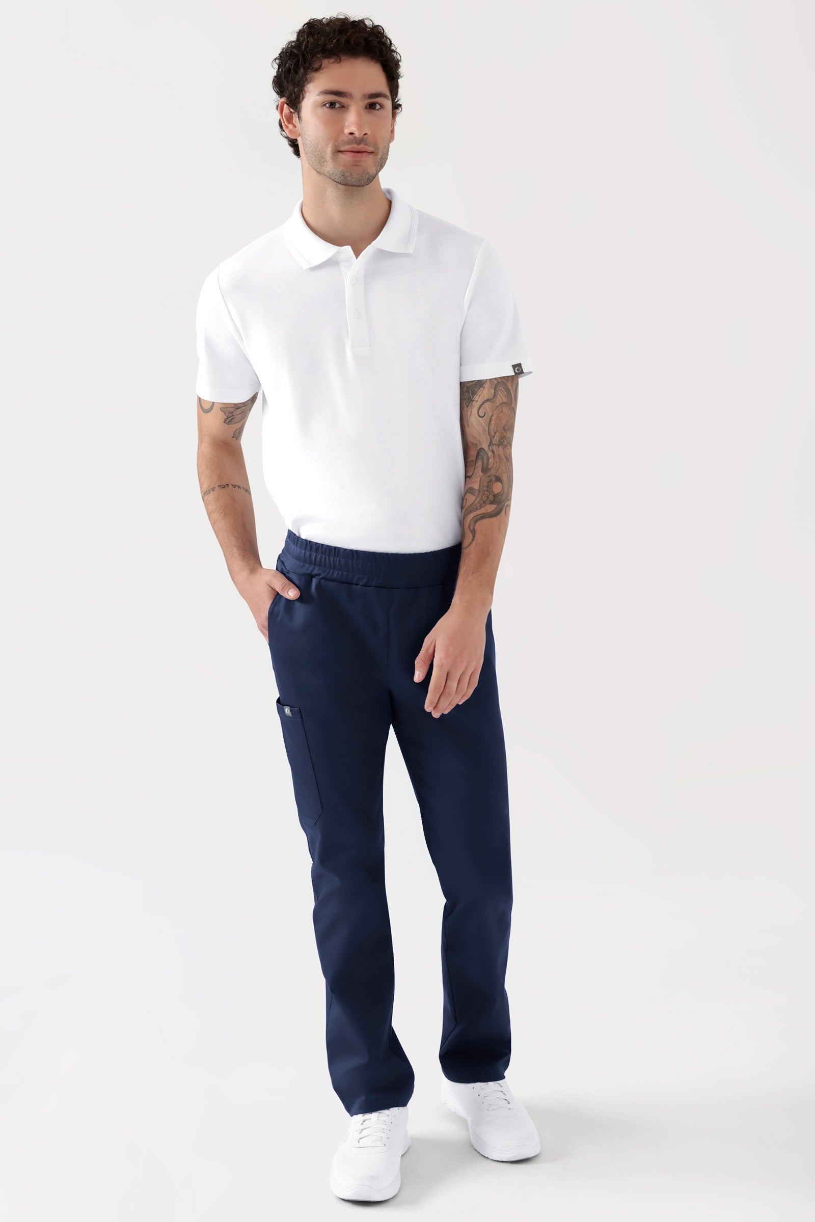 COMFY FLEX Stretch Hose Unisex - 1/1 Länge navy, Vorderansicht Das Model ist 188 cm groß und trägt Grösse M