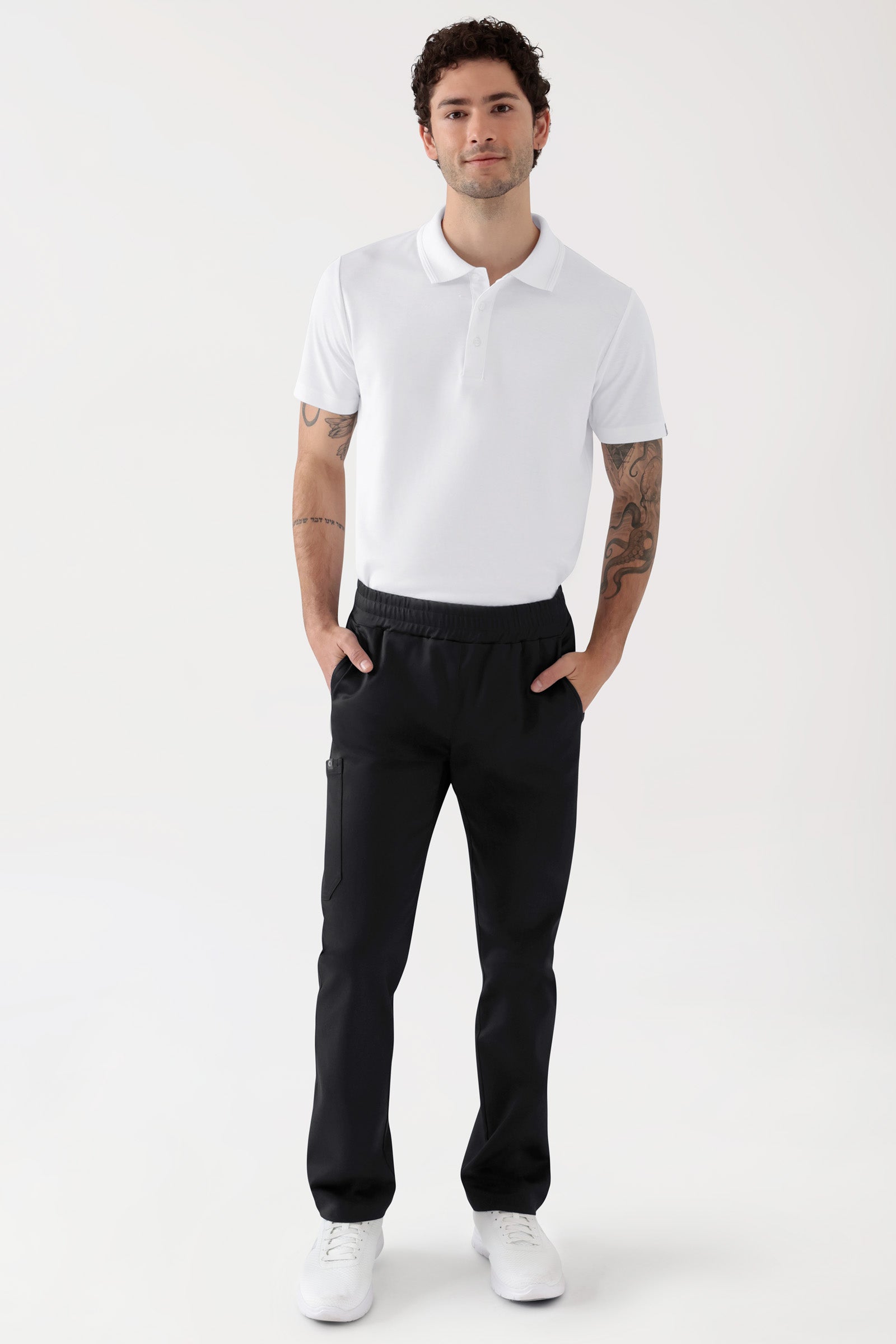 COMFY FLEX Stretch Hose Unisex - 1/1 Länge schwarz, Vorderansicht Das Model ist 188 cm groß und trägt Grösse M