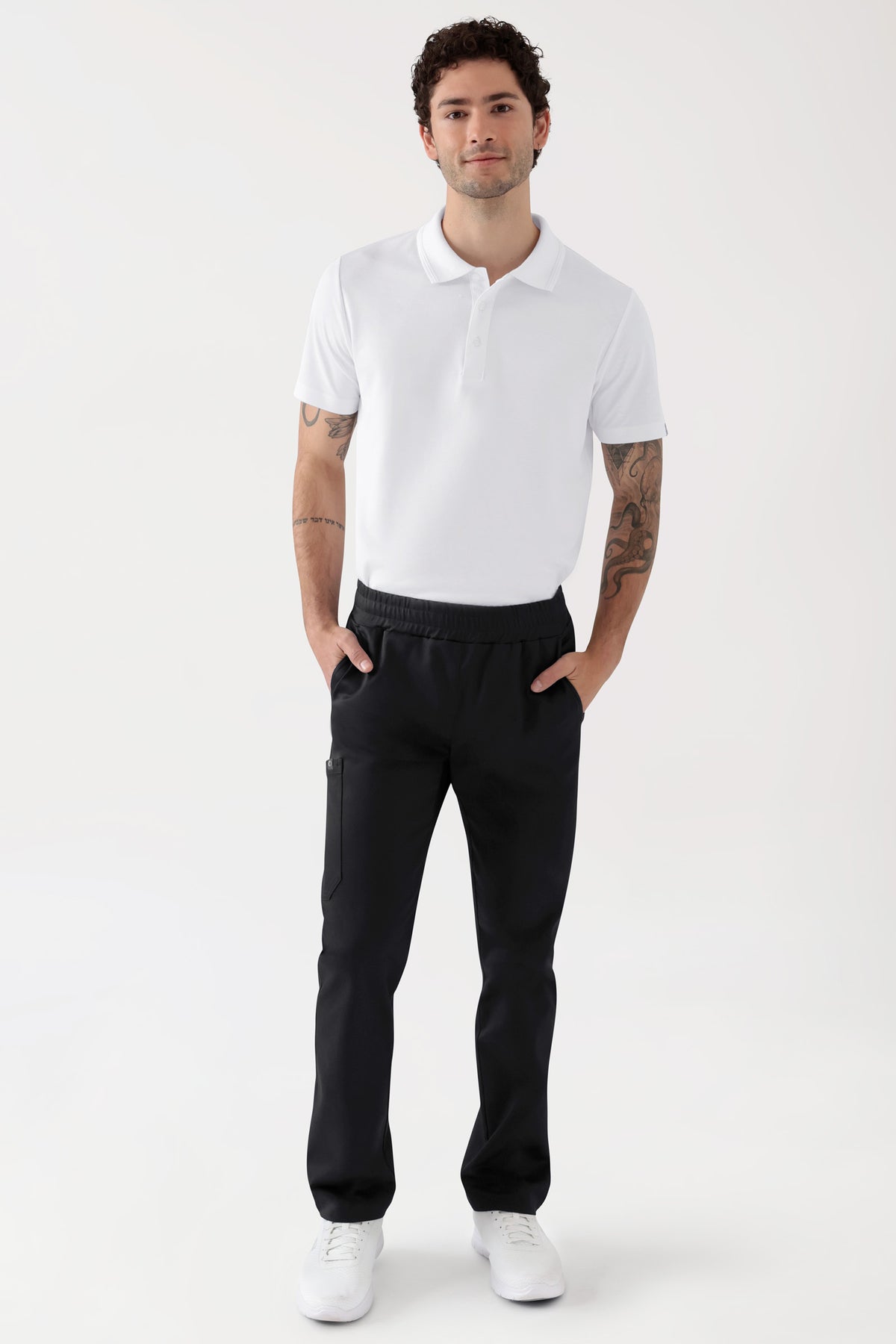 COMFY FLEX Stretch Hose Unisex - 1/1 Länge schwarz, Vorderansicht Das Model ist 188 cm groß und trägt Grösse M