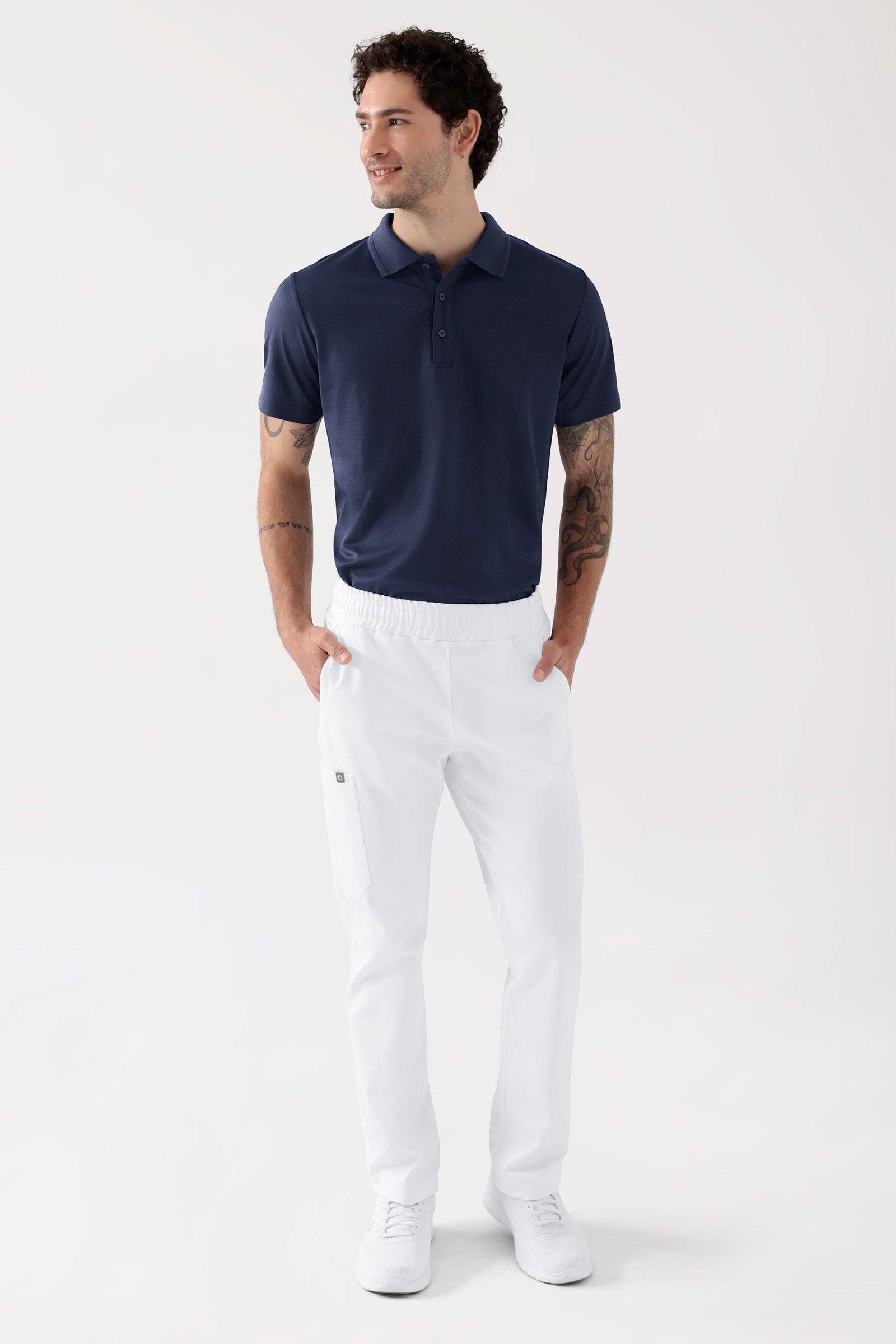 COMFY FLEX Stretch Hose Unisex - 1/1 Länge weiss, Vue de face Le mannequin mesure 188 cm et porte la taille M
