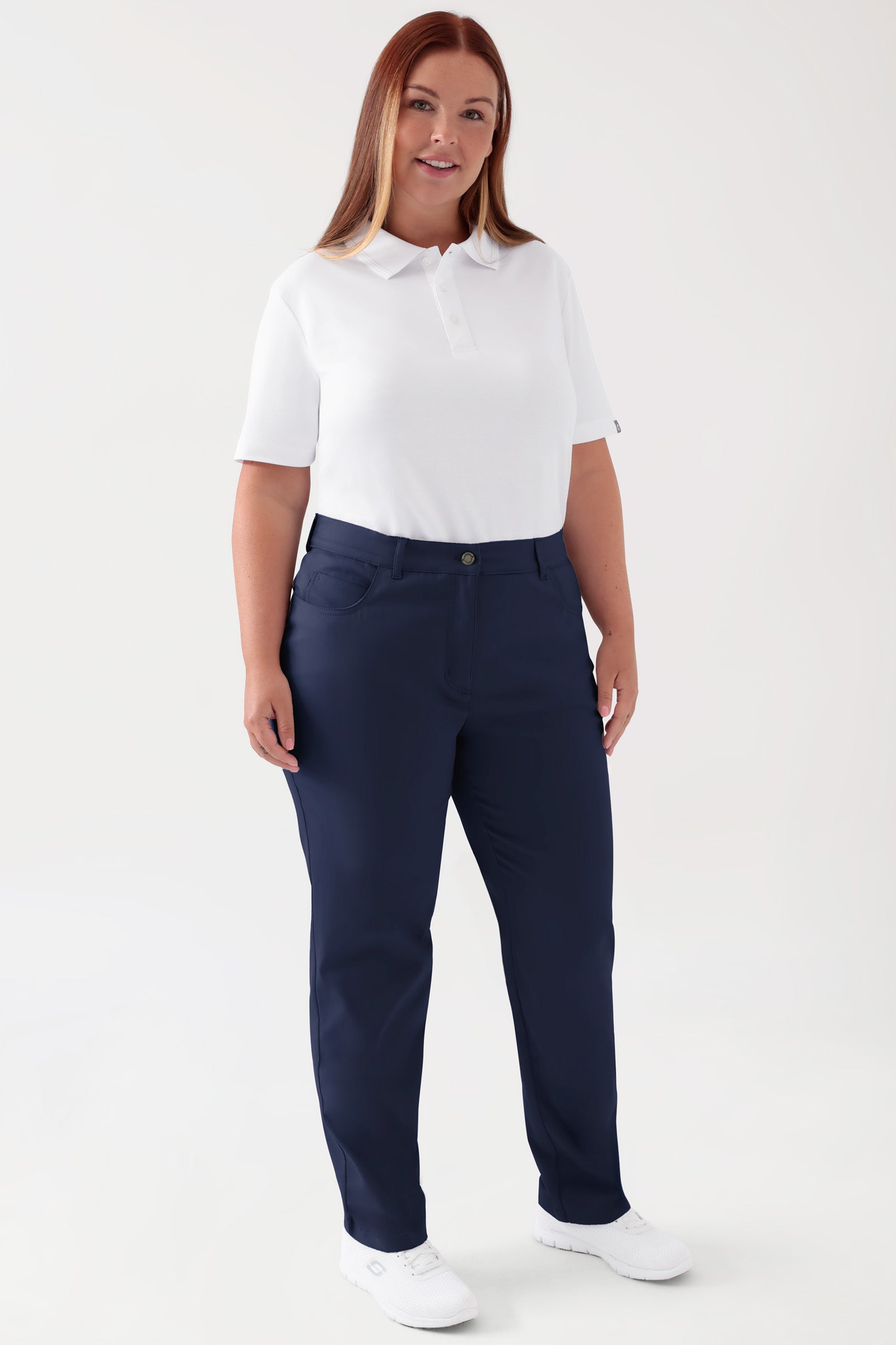 COMFY FLEX 5-Pocket Hose Damen - gerades Bein navy, Vue de face Le mannequin mesure 173 cm et porte la taille 46