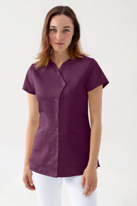 GREEN Stretch Kasack Damen - asymmetrische Druckknopfleiste pflaume