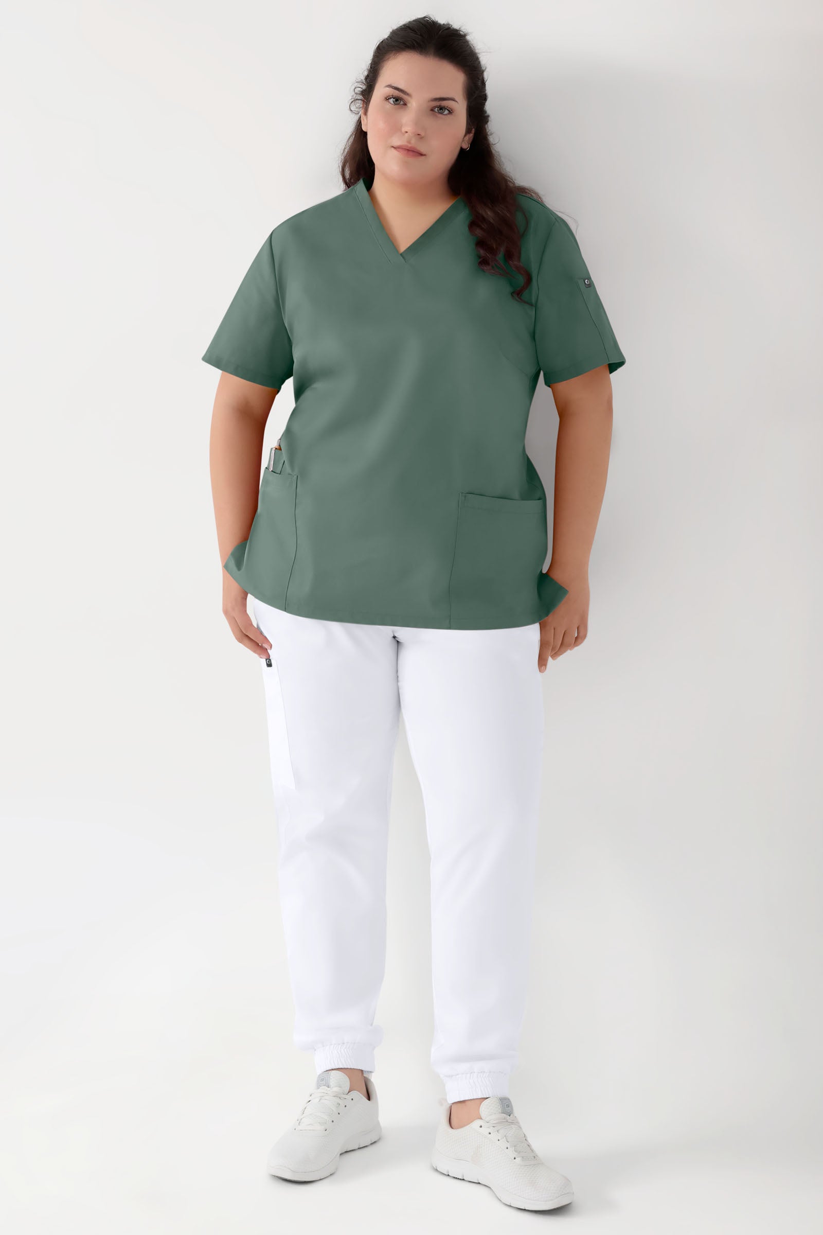 GREEN Stretch Schlupfkasack Damen - V-Ausschnitt dunkelgrün, Vue de face 