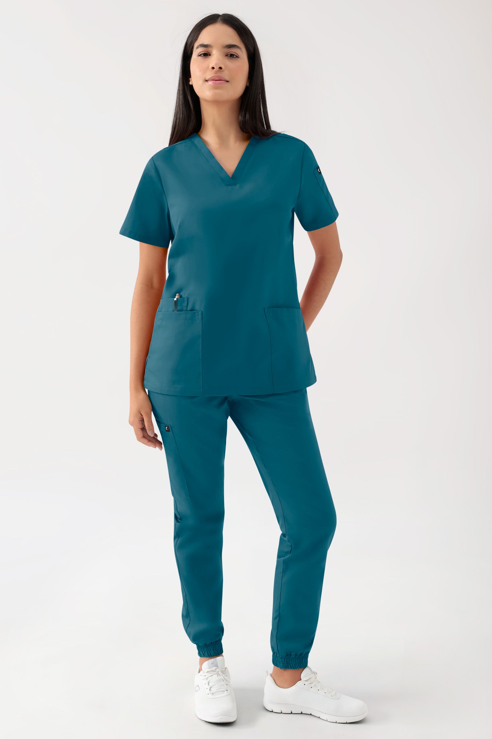 GREEN Stretch Schlupfkasack Damen - V-Ausschnitt petrol