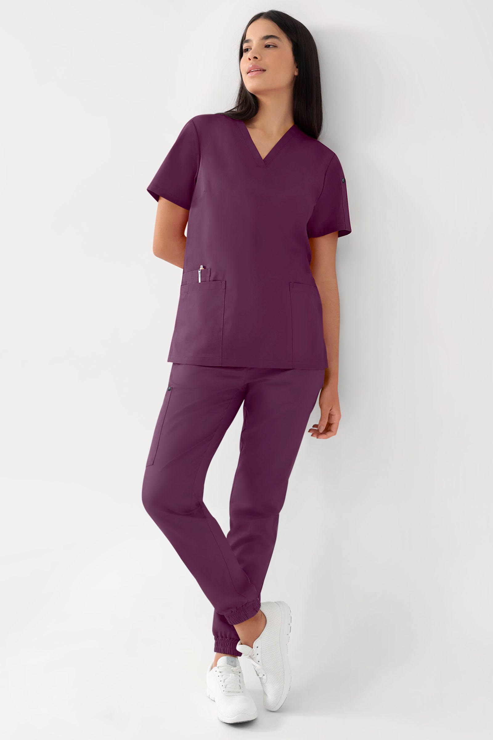 GREEN Stretch Schlupfkasack Damen - V-Ausschnitt pflaume