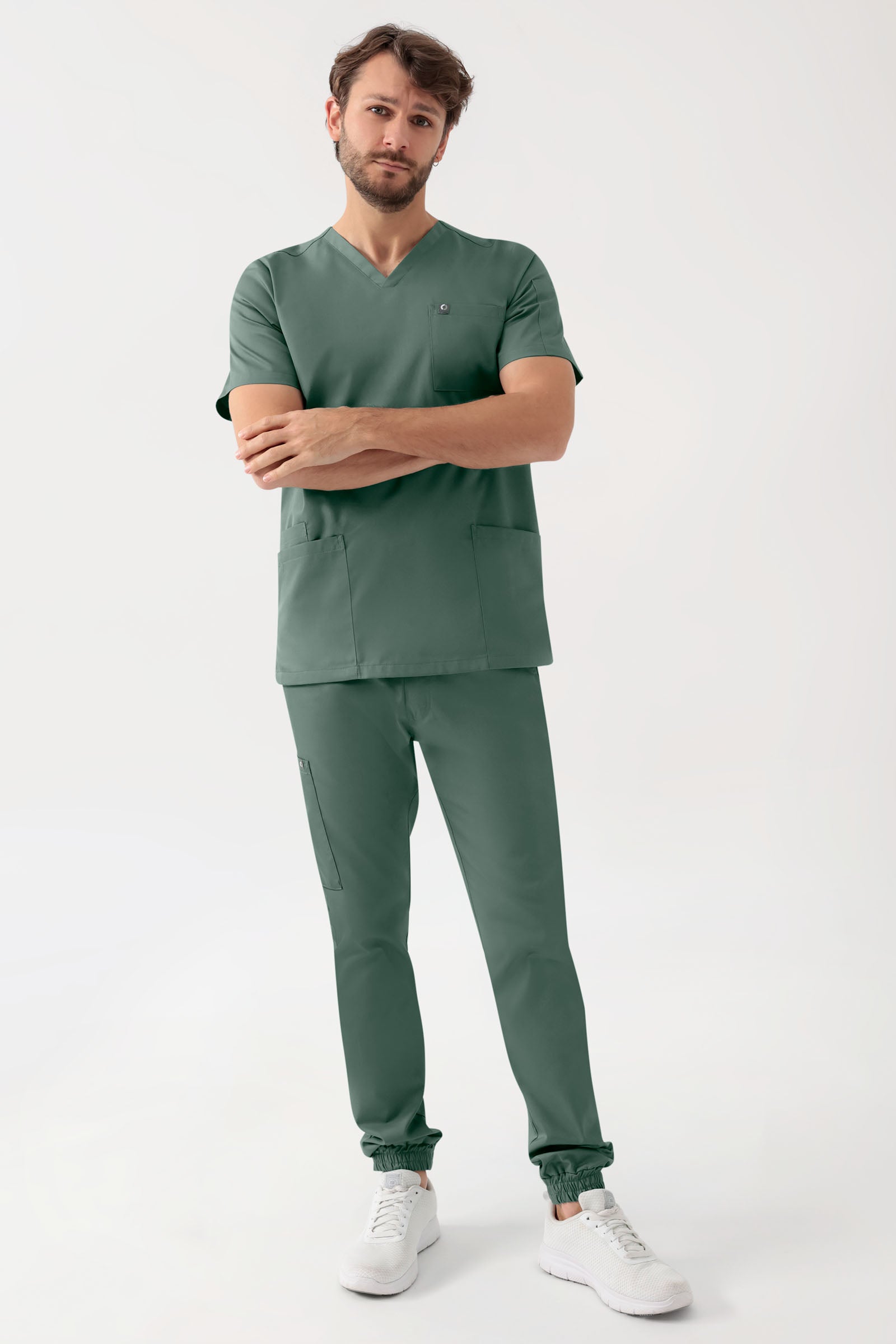 GREEN Stretch Schlupfkasack Herren - V-Ausschnitt dunkelgrün