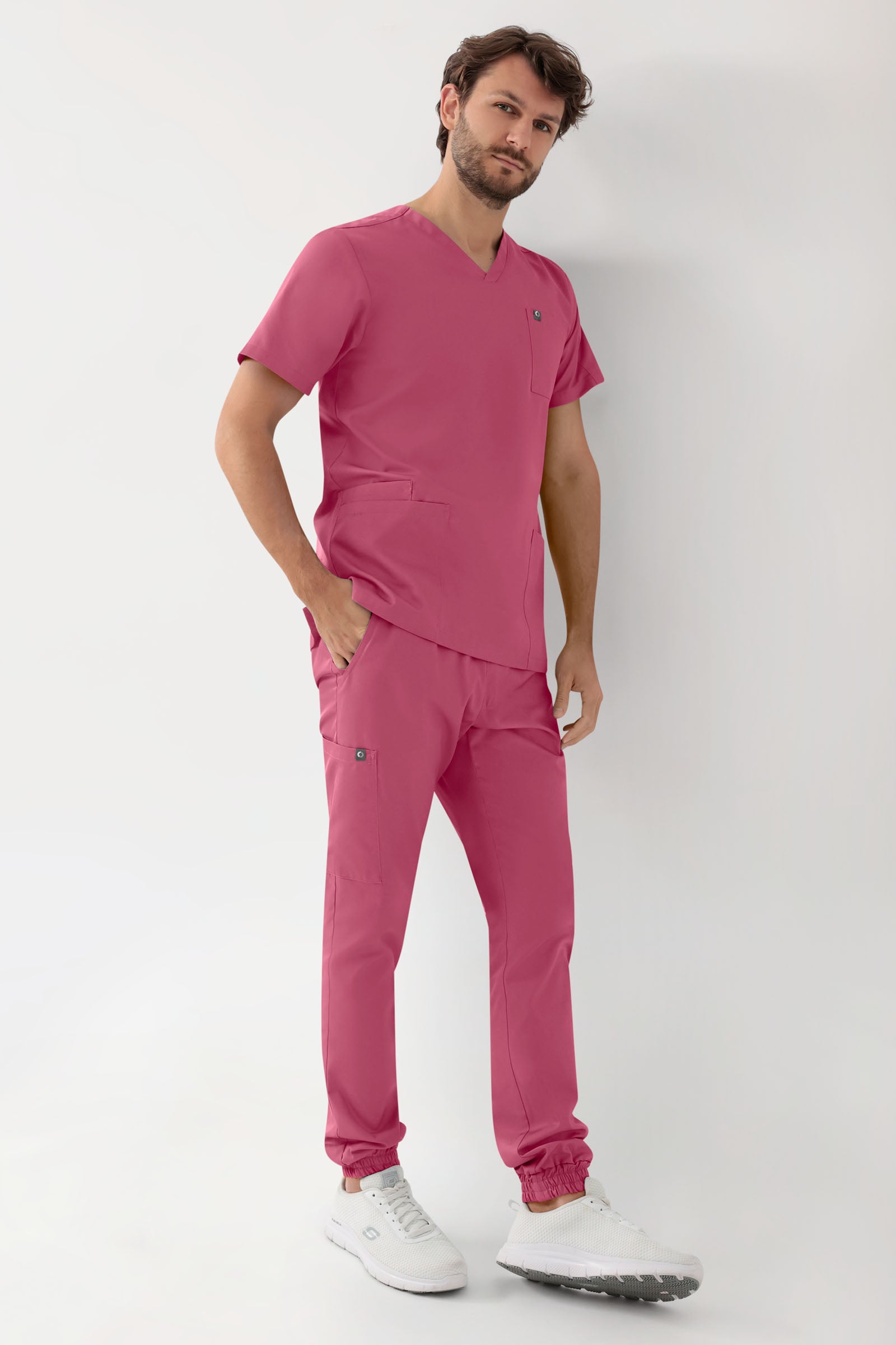 GREEN Stretch Schlupfkasack Herren - V-Ausschnitt rosenholz