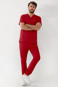 GREEN Stretch Schlupfkasack Herren - V-Ausschnitt rot