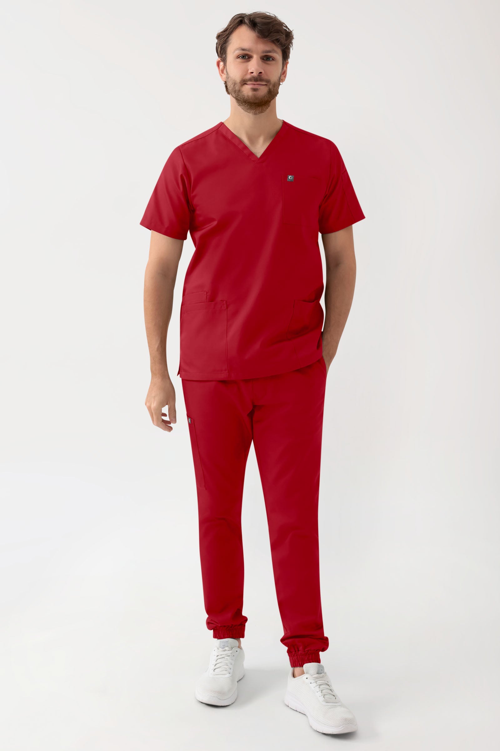 GREEN Stretch Schlupfkasack Herren - V-Ausschnitt rot, Vorderansicht 