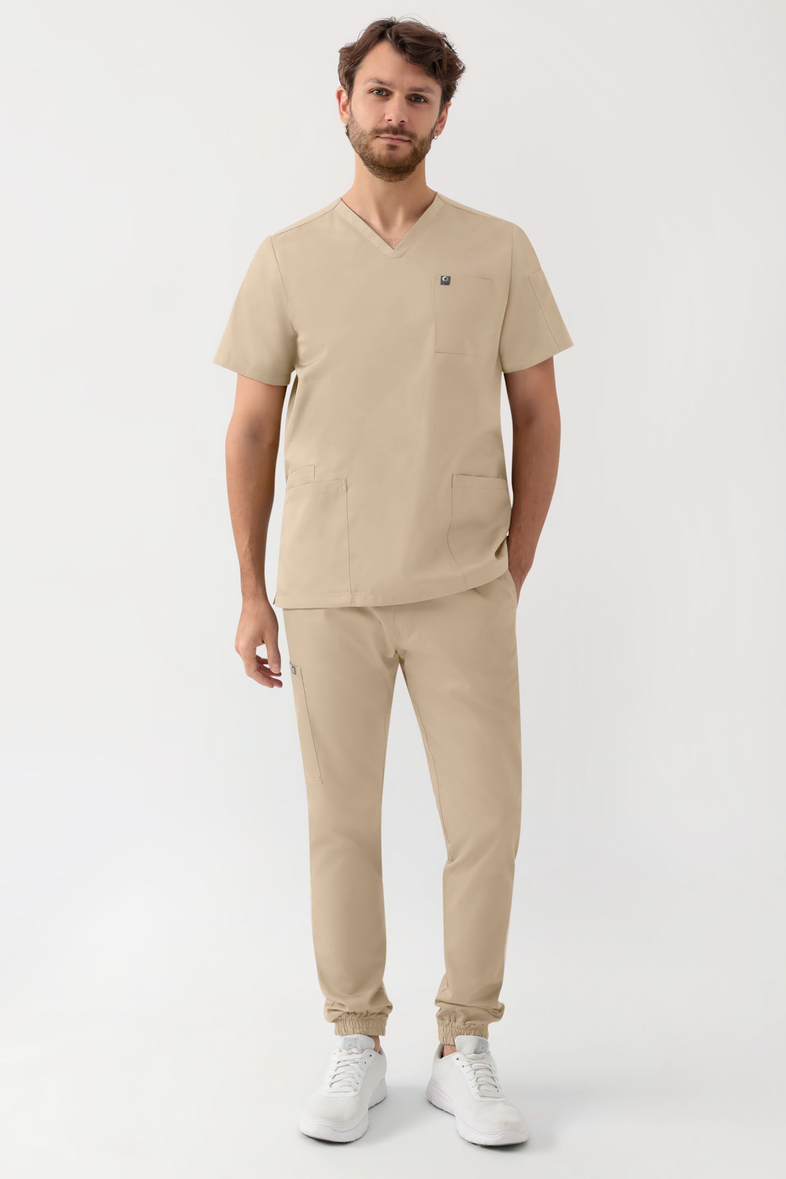 GREEN Stretch Schlupfkasack Herren - V-Ausschnitt sand