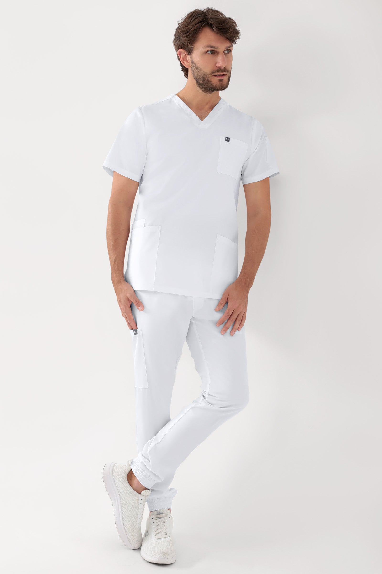 GREEN Stretch Schlupfkasack Herren - V-Ausschnitt weiss