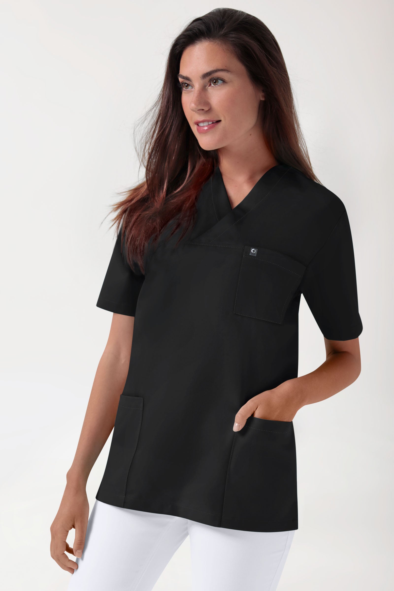 GREEN Stretch Schlupfkasack Unisex - V-Ausschnitt schwarz