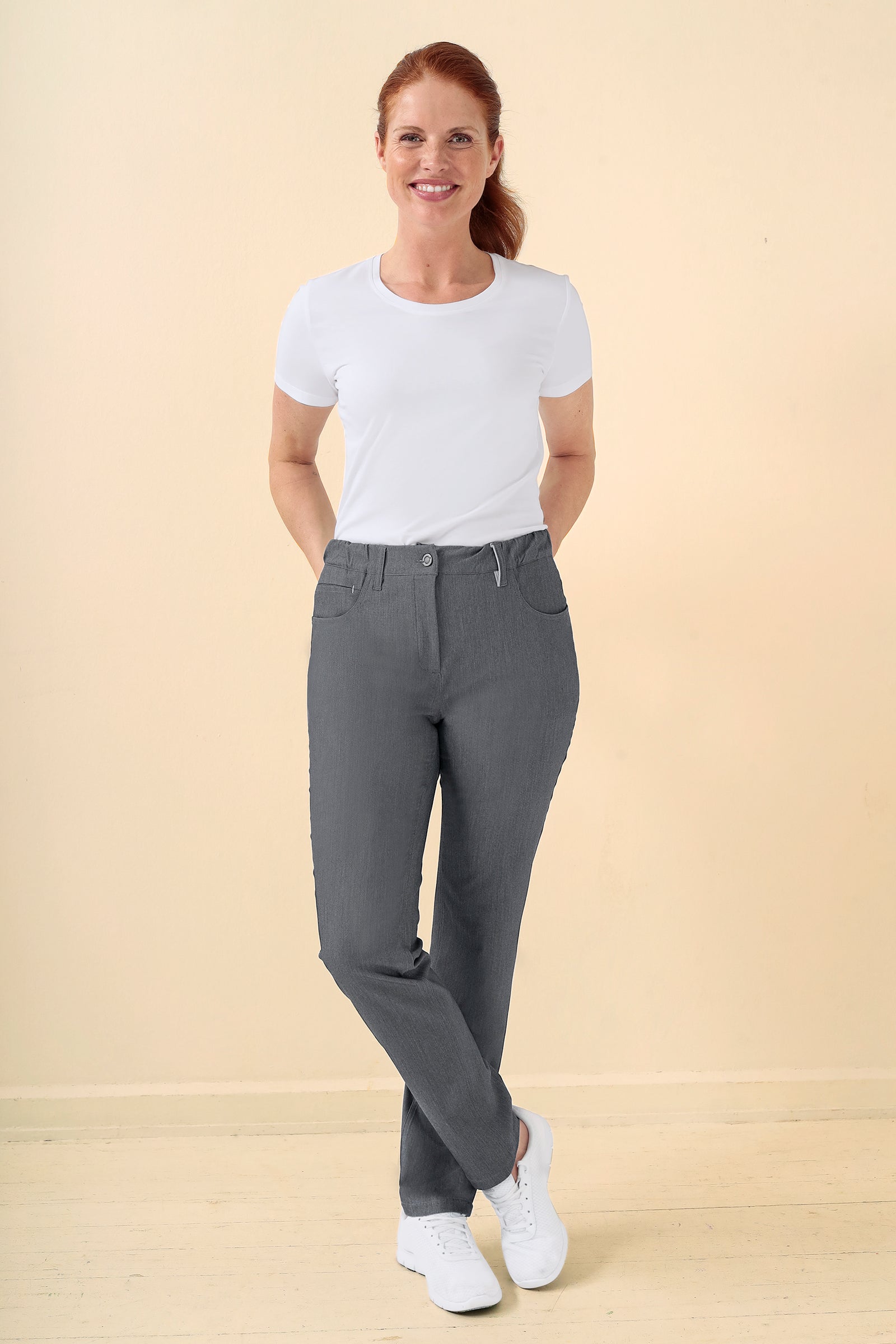 KAERE Hose Damen - 5-Pocket grau melange