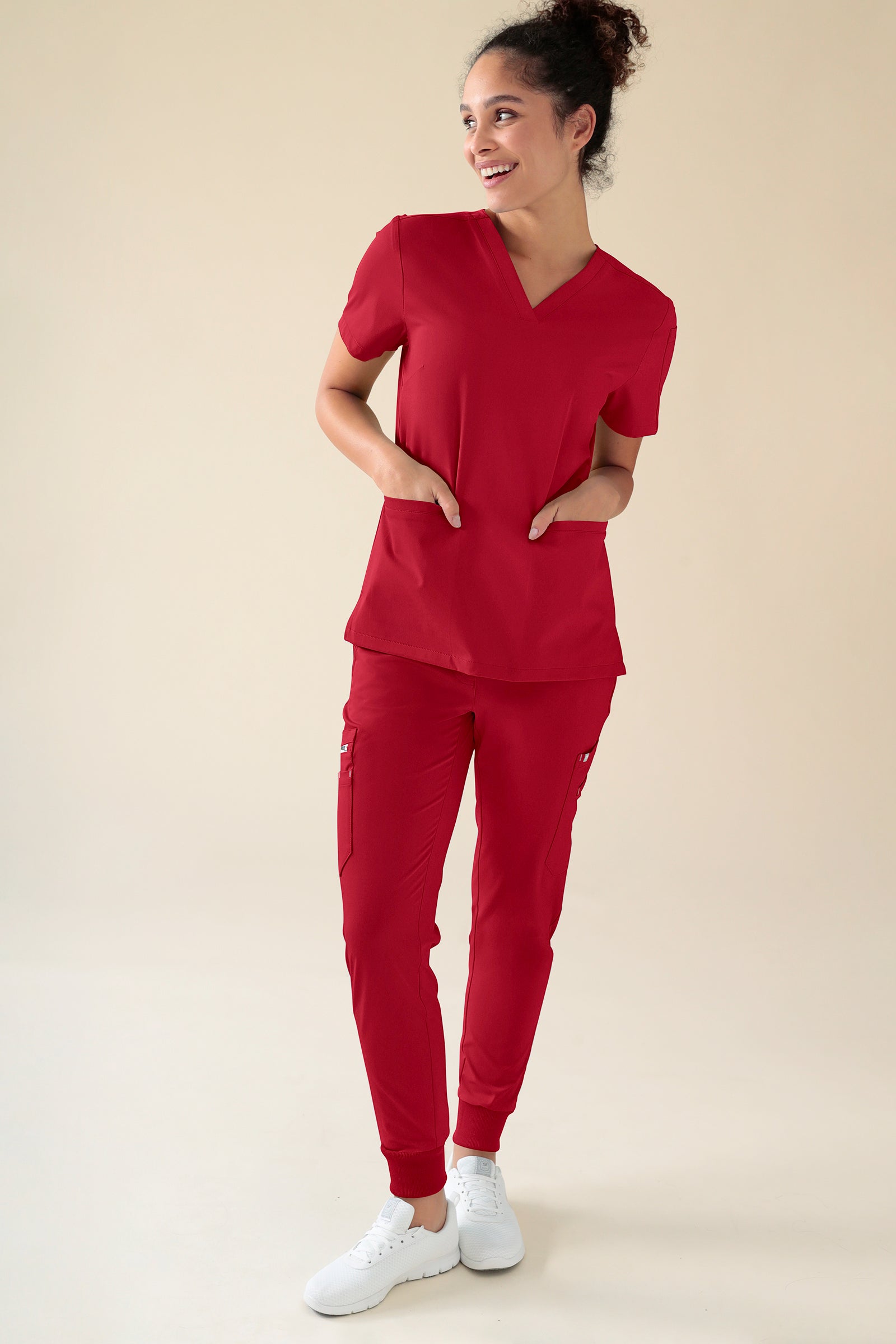 KAERE Hose Damen - Saumbündchen mit Beintaschen rot, Vue de face 