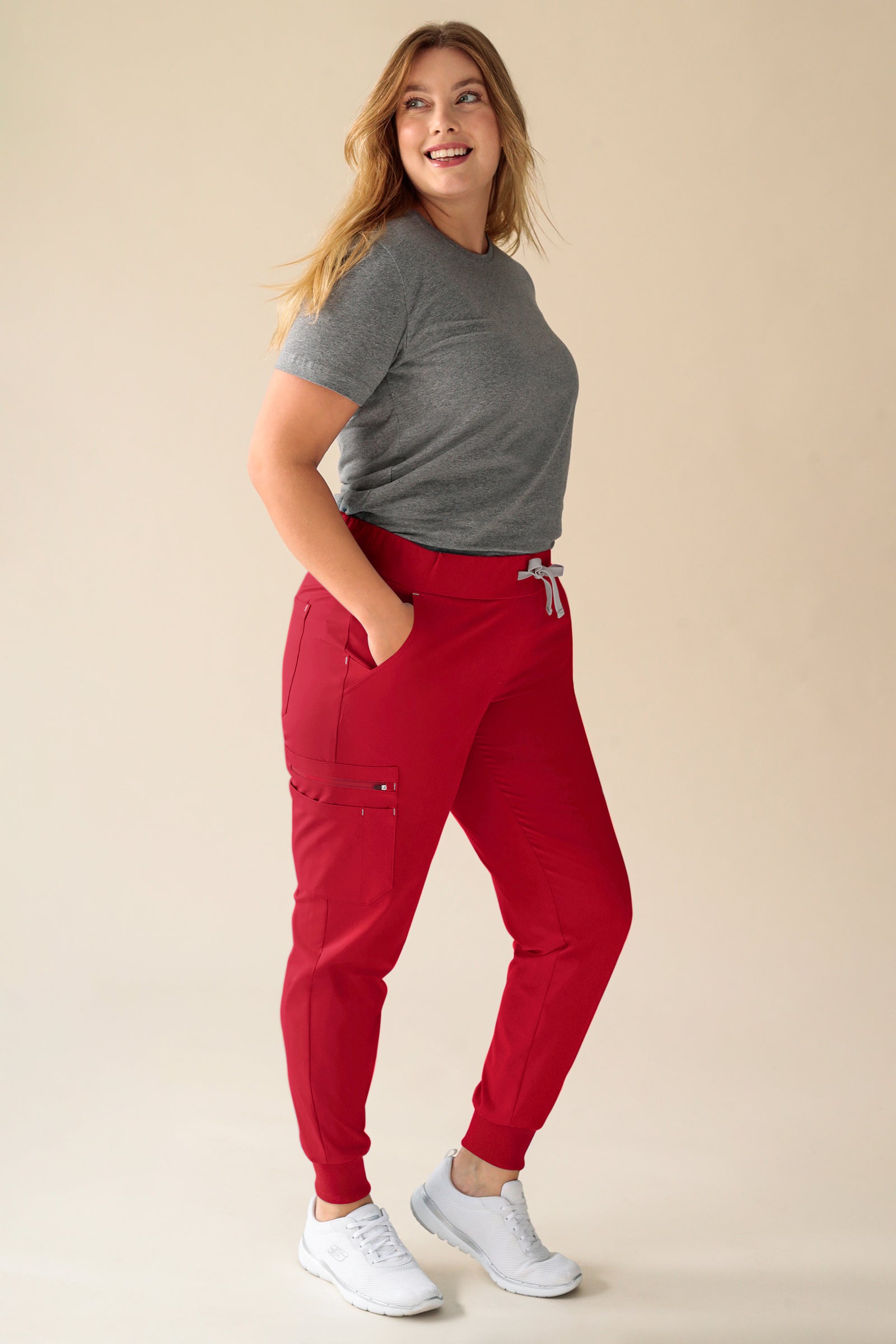 KAERE Hose Damen - Saumbündchen mit Beintaschen rot, Vue de face 